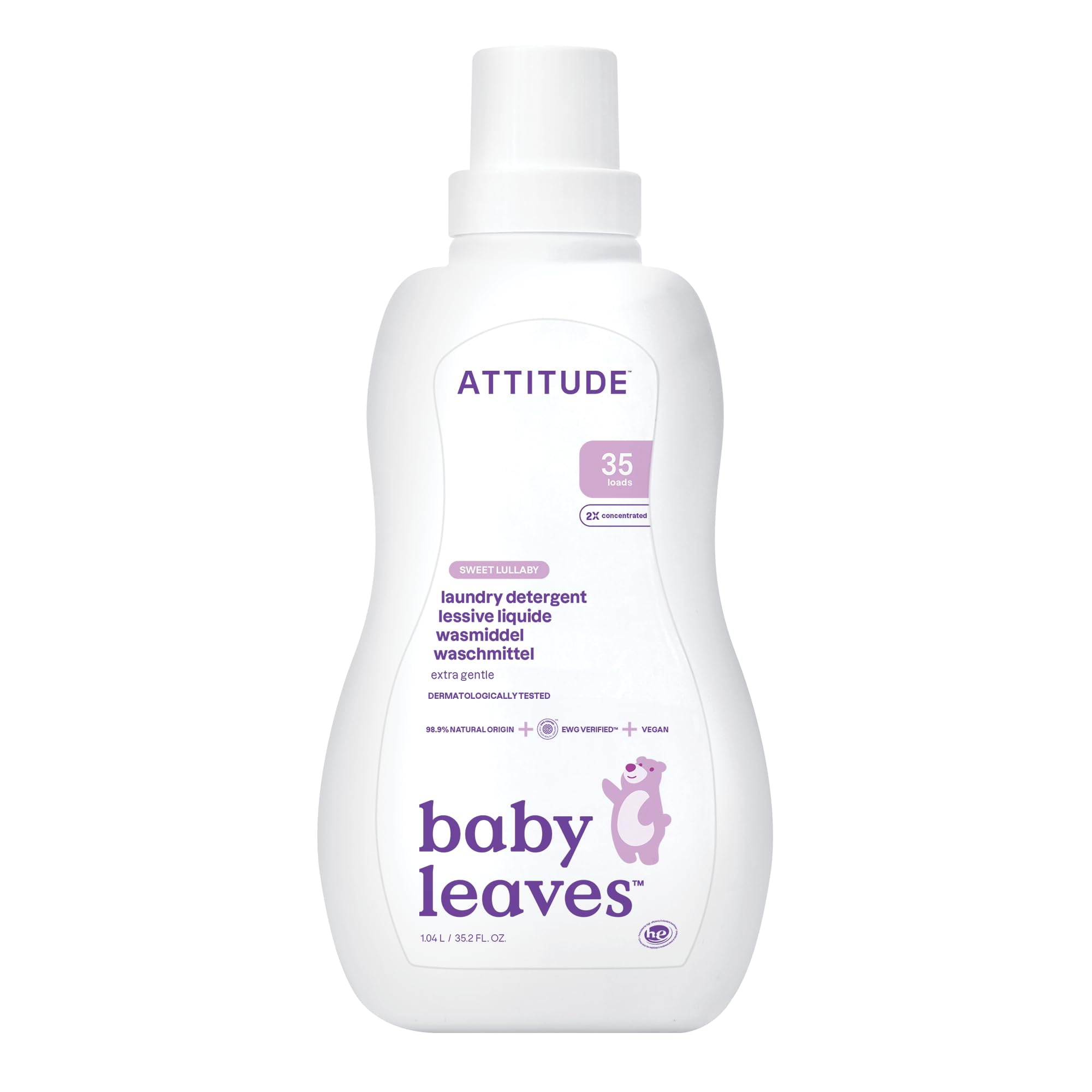 ATTITUDE Hypoallergenic Baby Laundry Detergent, Extra Gentle Concentrated Formula, Sweet Lullaby Scent (35.5 fl oz) 2l90k