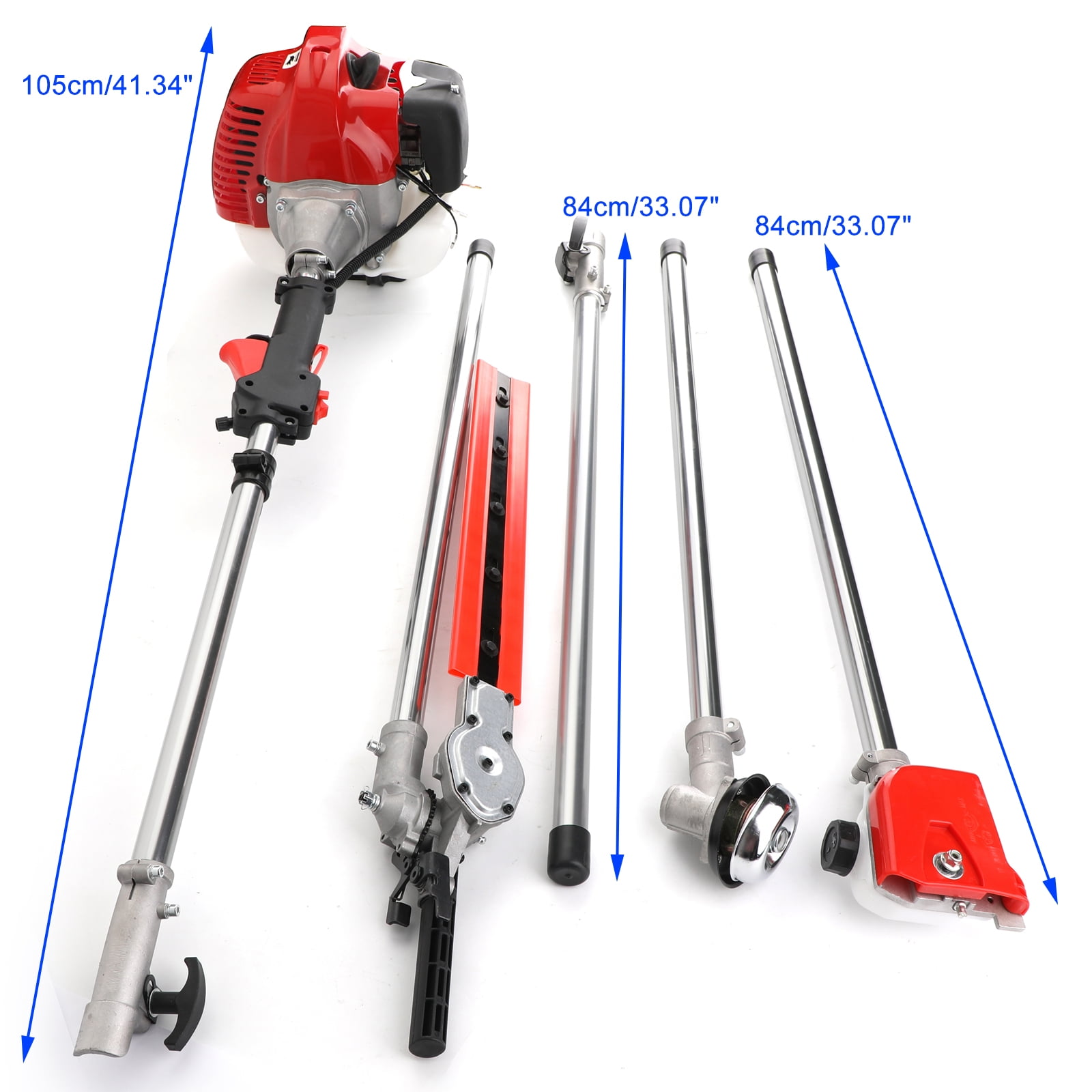 Topteng 52cc 2-Stroke 5-in-1 Gas Multi-Garden Tool Kit, Hedge Trimmer, Brush Cutter, Pole Saw, String Trimmer (Red, 14.7 lb) d8r5i