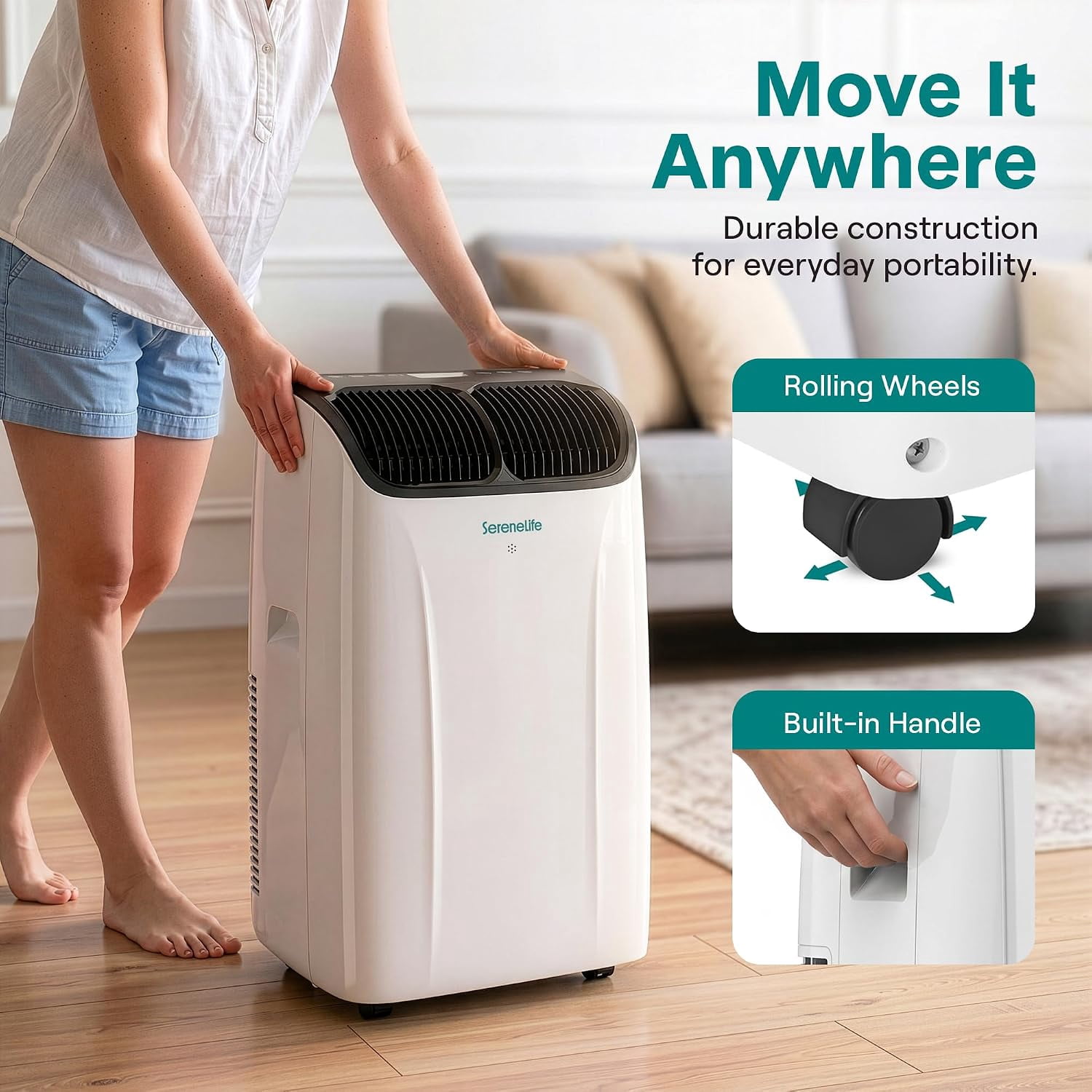 SereneLife 16,000 BTU Inverter Portable Air Conditioner with Heat & Wi-Fi (White, 850 Sq Ft) rtv9i