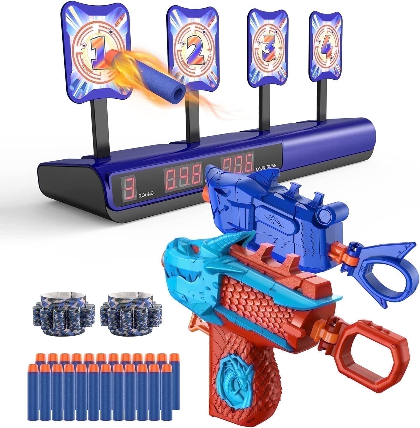 Absoke Electronic Shooting Target Set with 2 Foam Blaster Toys (Blue, 43 ft Range) uery2