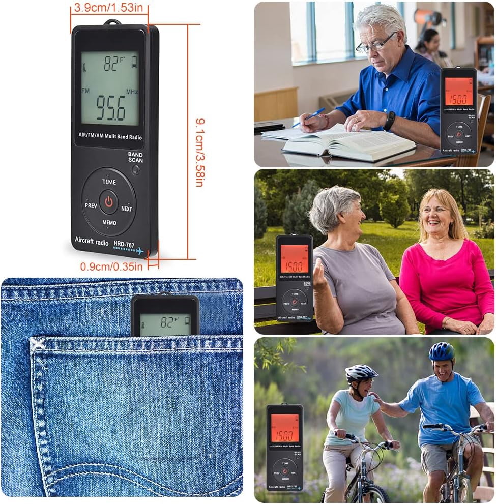 SENLNES Handheld Aviation AM FM Radio Receiver, Portable Aircraft Weather Band with Backlit LCD (Black, 1.09 oz) 958cn