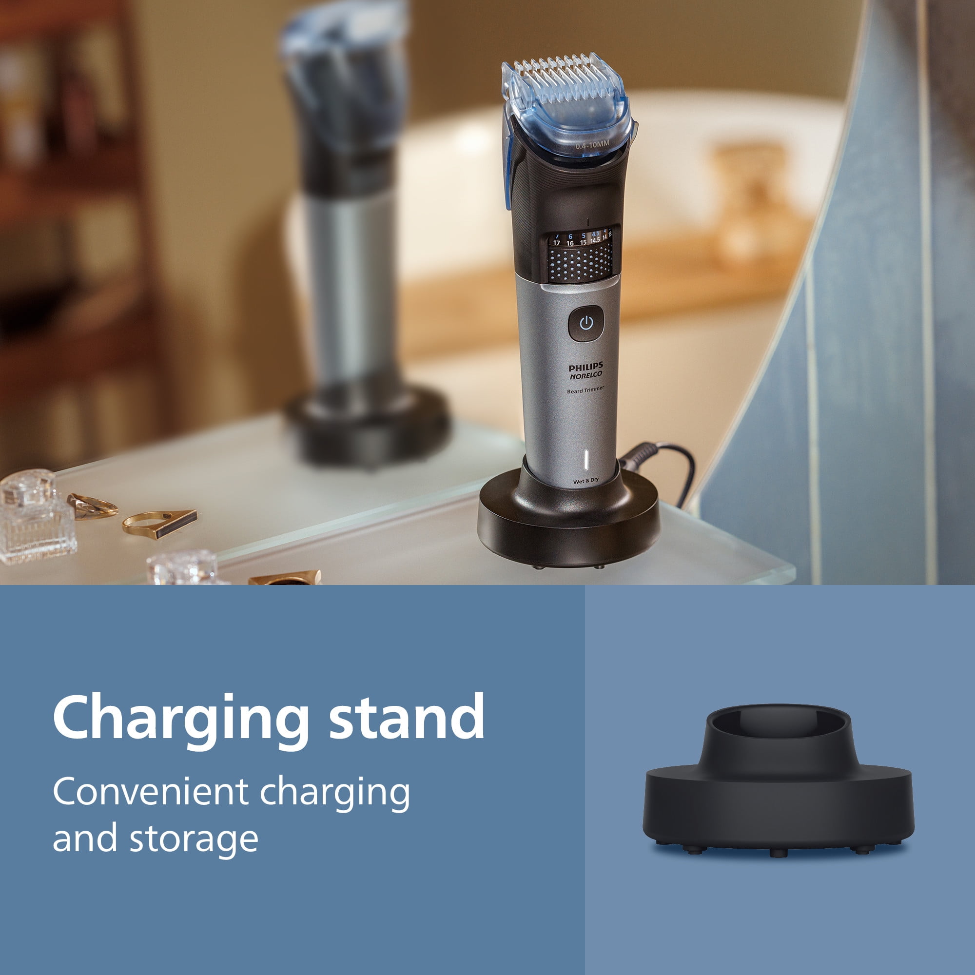 Philips Norelco Beard Trimmer 7000 Series, Waterproof Electric Grooming Kit with 40 Length Settings (Silver) szsn8