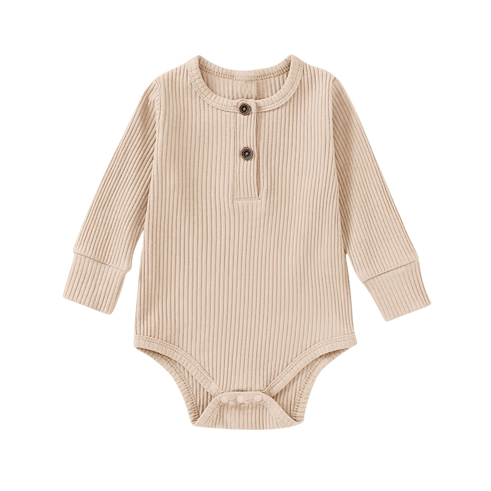 THDHVS Newborn Ribbed Romper Bodysuit Soft Unisex Infant Sleepwear (Beige, 6-12 Months) 397xj