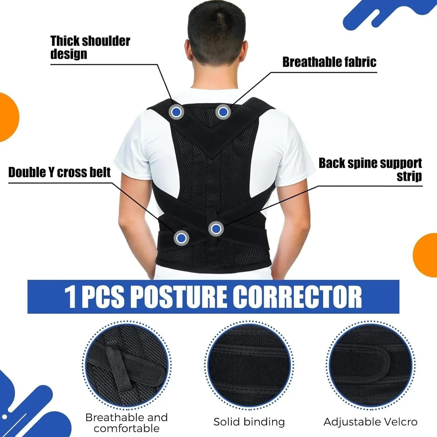 FIXPARTS Posture Corrector Back Brace for Men and Women, Adjustable Breathable Mesh Support (Black, Medium) pvnq0
