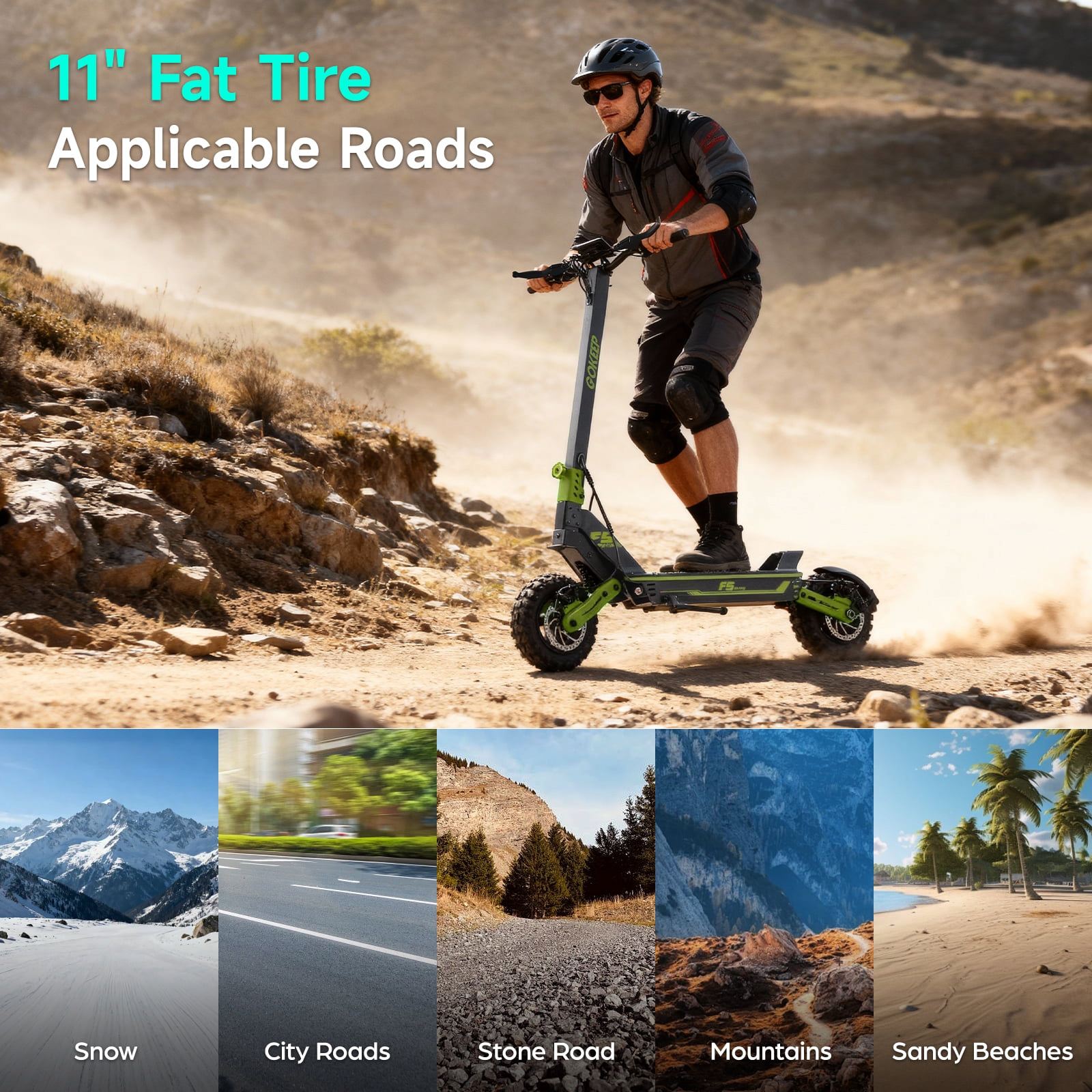 GOKEEP Electric Scooter for Adults, 1500W Motor, 43-Mile Range, 11-inch Off-Road Tires, Foldable Commuter Scooter (Green) 2zmnl