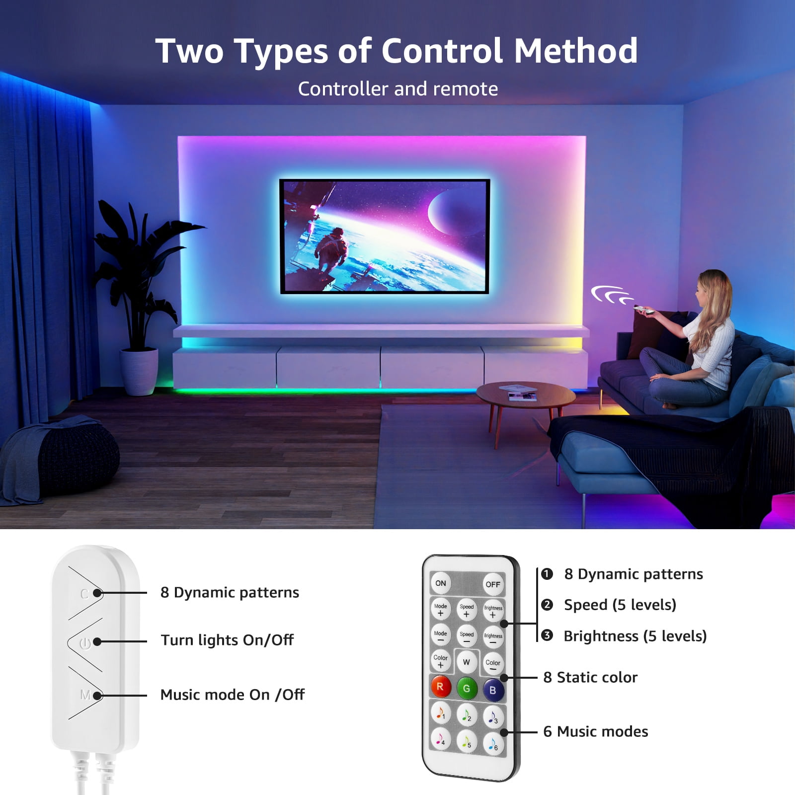 Lepro Music Sync LED Strip Lights, Waterproof RGB Color Changing Tape for Bedroom and Gaming (49.2 ft) 630j0