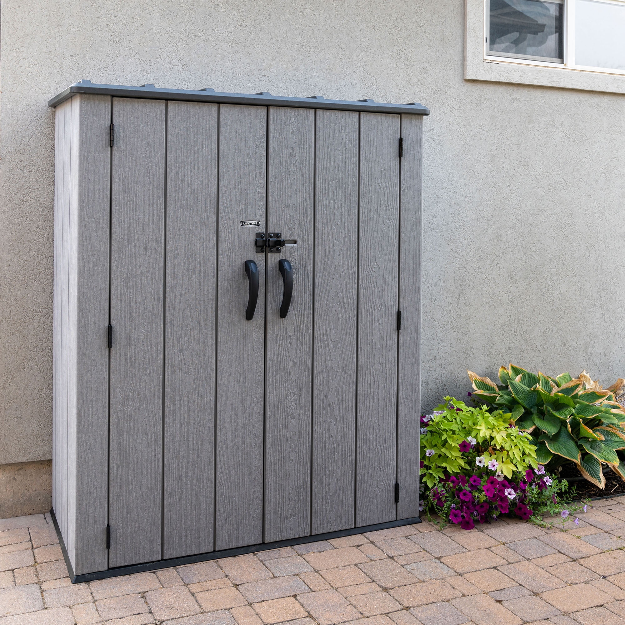 Lifetime Vertical Outdoor Storage Shed, Weather-Resistant Polyethylene Garden Organizer (Gray, 53 cubic feet) s1c6d