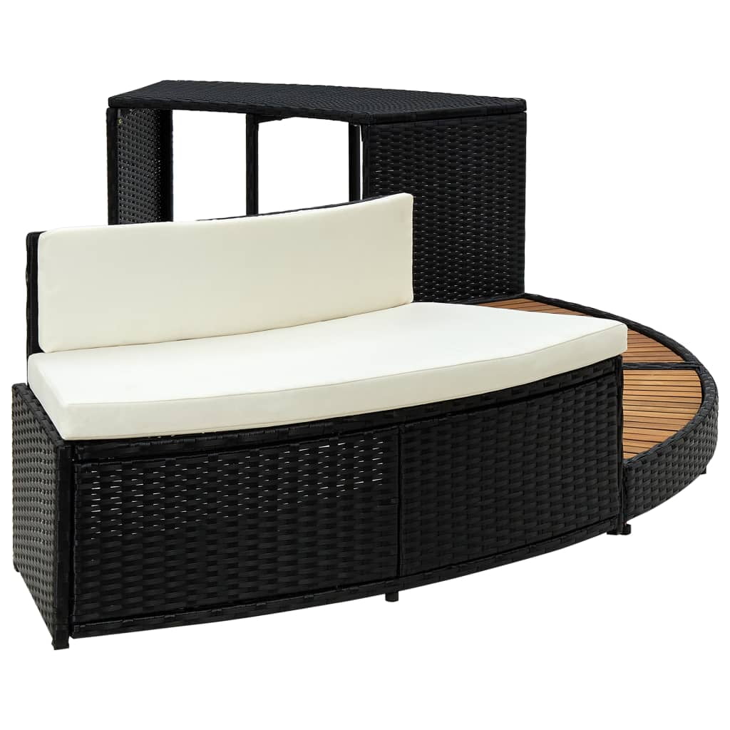 vidaXL Spa Surround Furniture Set with Poly Rattan and Acacia Wood (Black, 113.8 in x 48.8 in x 22 in) wllza