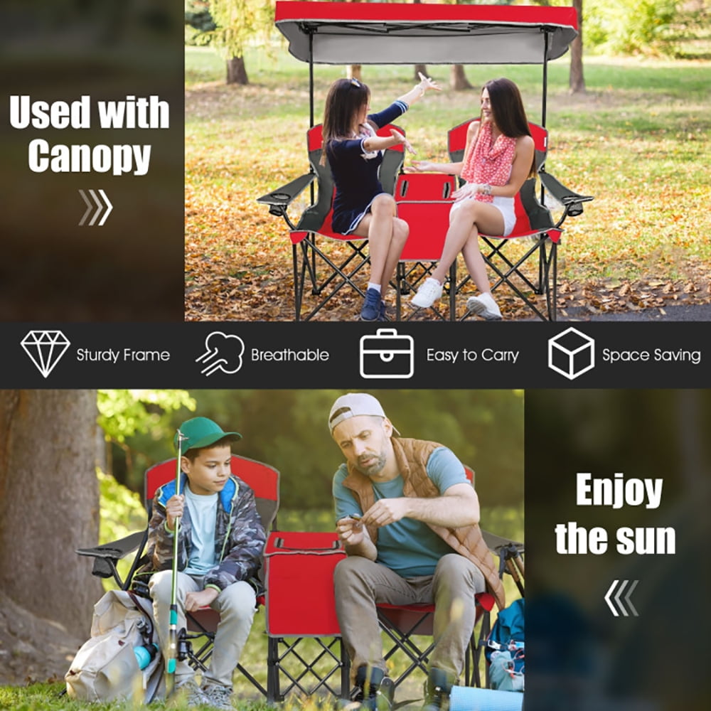 Kadyn Portable Folding Camping Canopy Chair with Cooler Bag and Cup Holders (Red, 265 lb Capacity) 3l5zz