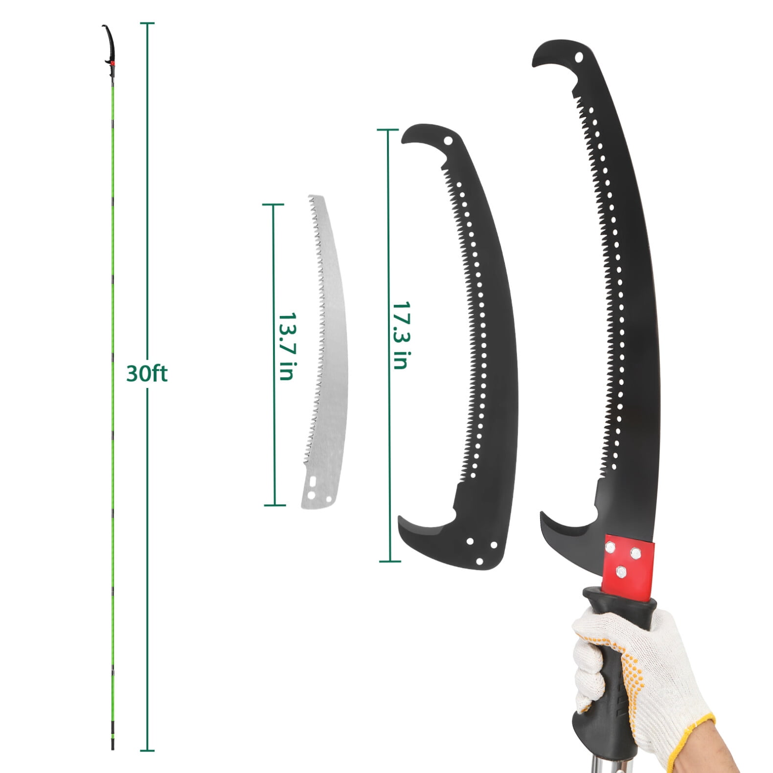 ARCTICSCORPION Pole Saw for Tree Trimming, Manual Branch Pruner with Fiberglass Handles (Green, 30 ft) rc19f