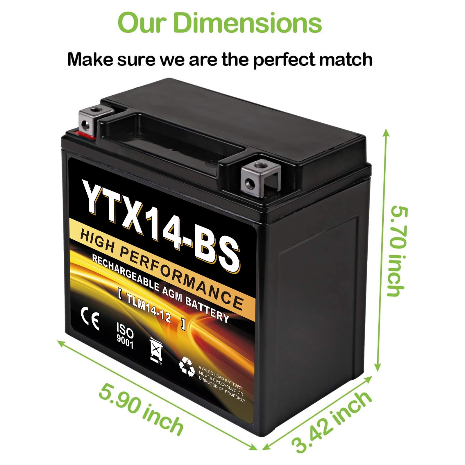 ANLIBATT YTX14-BS Powersport Battery 12V 12Ah 200CCA Sealed AGM Maintenance-Free Replacement (5.90 in x 3.43 in x 5.71 in) oc0gv
