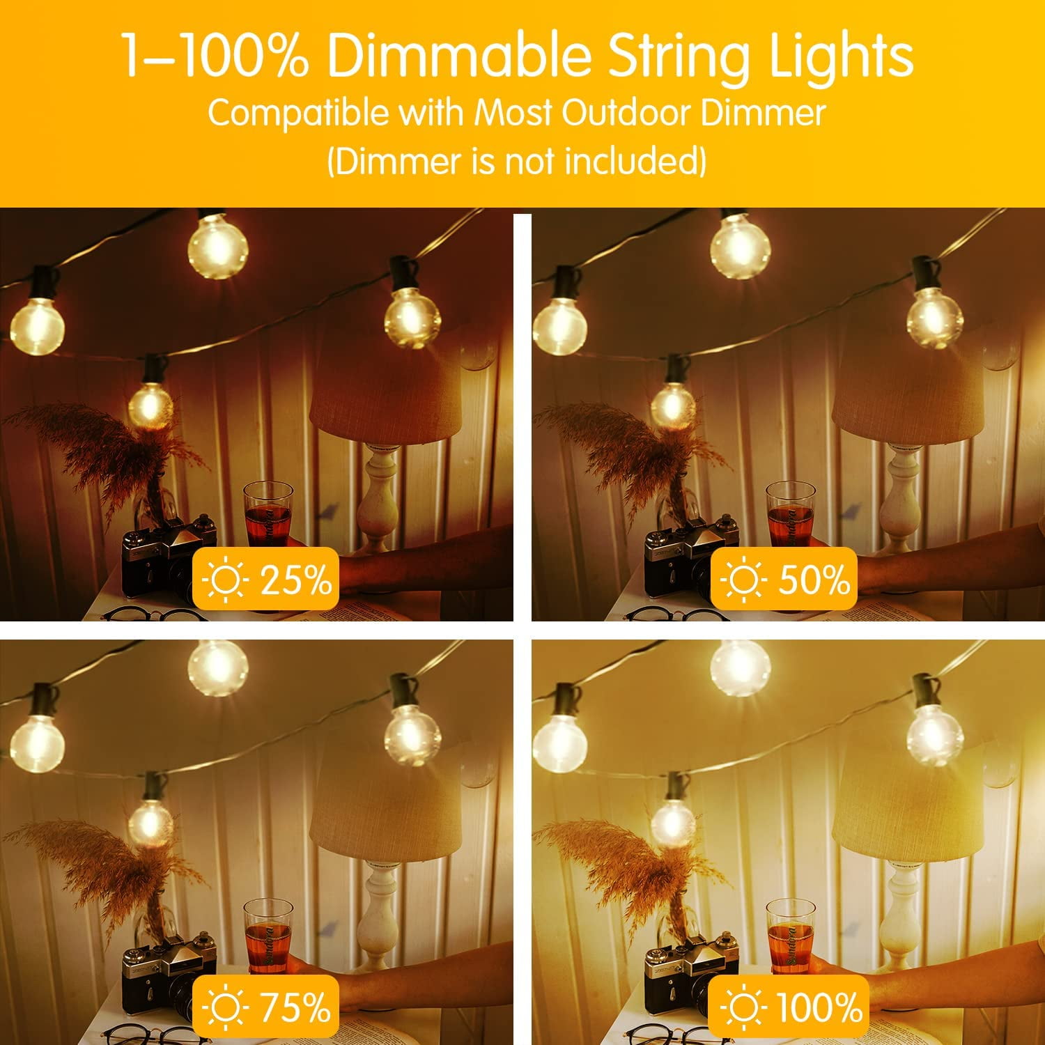 DAYBETTER Outdoor String Lights, E12 G40 Edison Vintage Hanging Lights for Patio Garden (Warm White, 200 ft) hgqjn