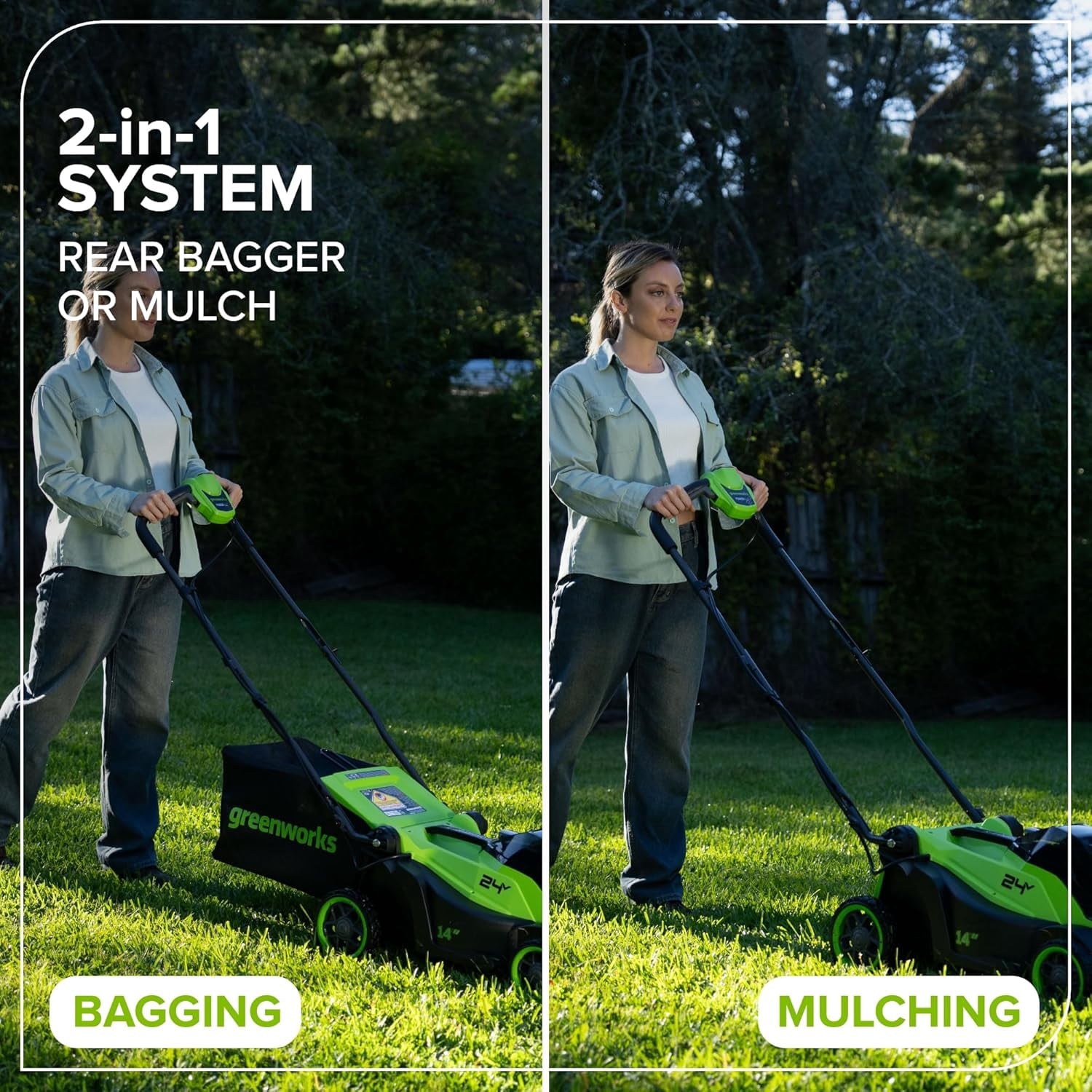 Greenworks 24V 14 in Brushless Cordless Lawn Mower Kit with 5.0Ah USB-C Battery and 65W Charger (Green, 14 in) tiphk
