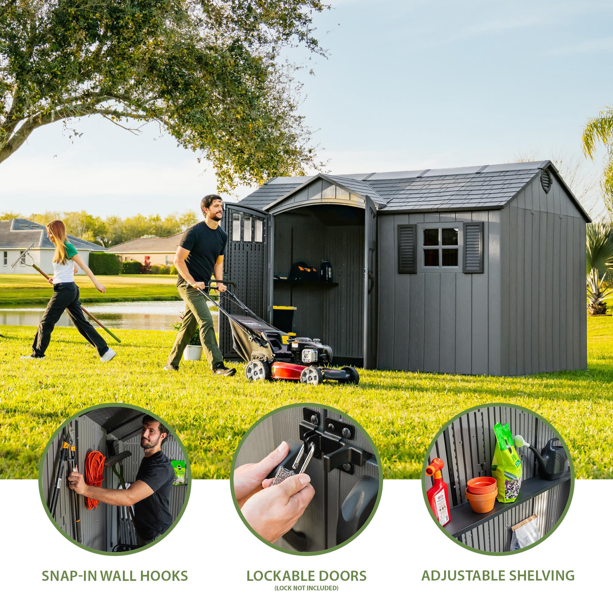 Lifetime Polyethylene Outdoor Storage Shed (Tan/Gray, 12.5 ft x 8 ft) 84oib