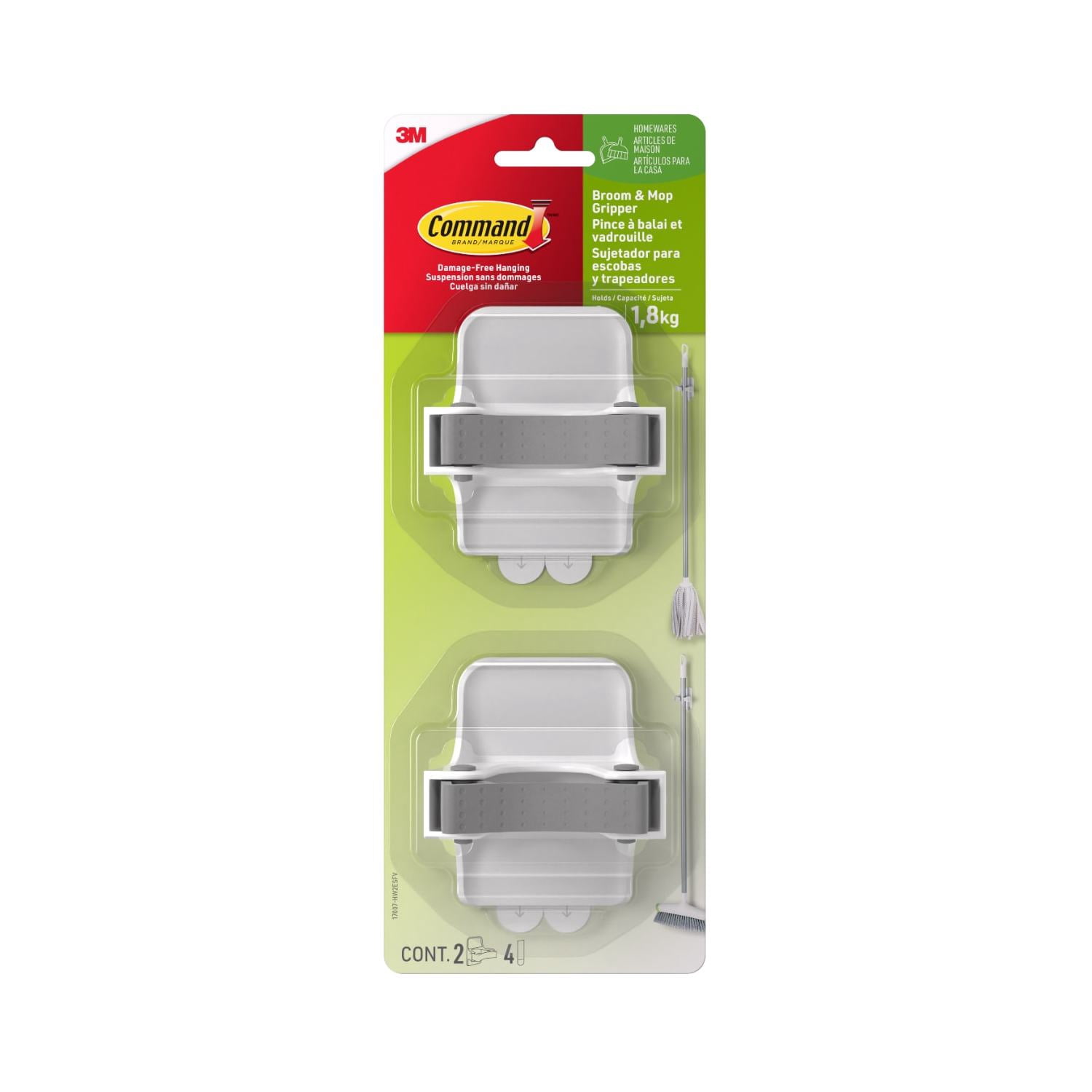 Command Broom and Mop Gripper Wall Hook, Damage-Free Adhesive Organizer (White, 2 Hangers) 5nabq