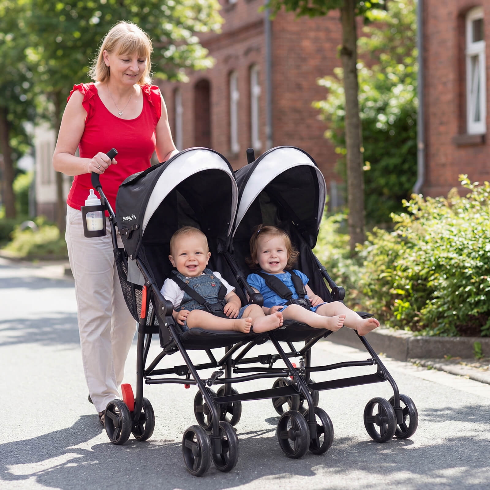 Costway Foldable Twin Baby Double Stroller Ultralight Umbrella Pushchair (Black) 92wl4