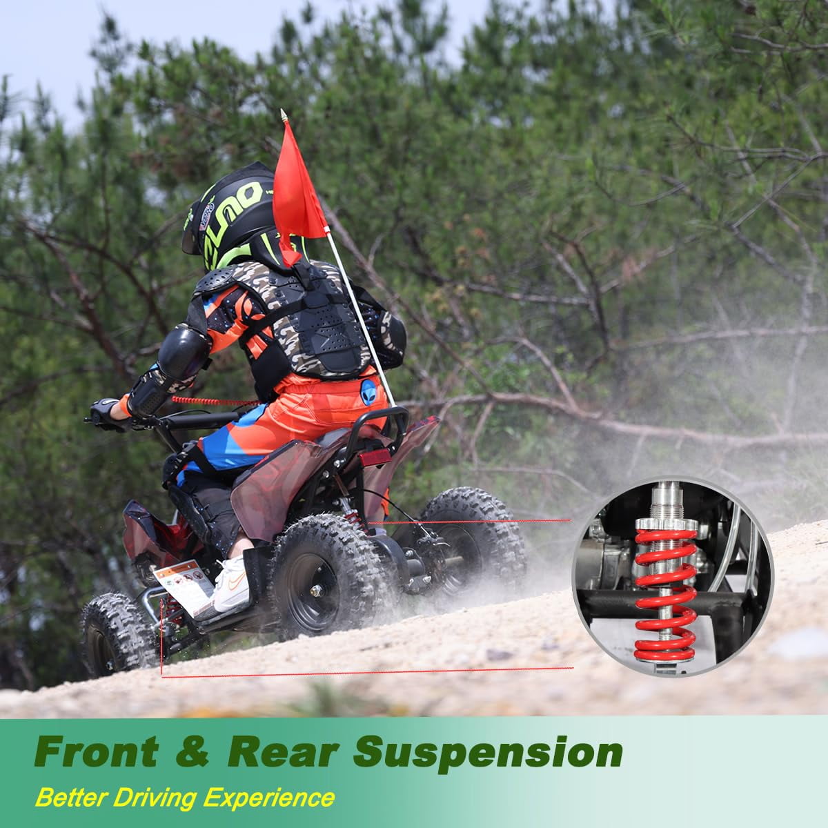 X-Pro Thunder 40cc Mini Gas ATV for Kids, 4-Stroke Engine with Pull Start and Disc Brakes (Red, 42 in Length) 0q4uo