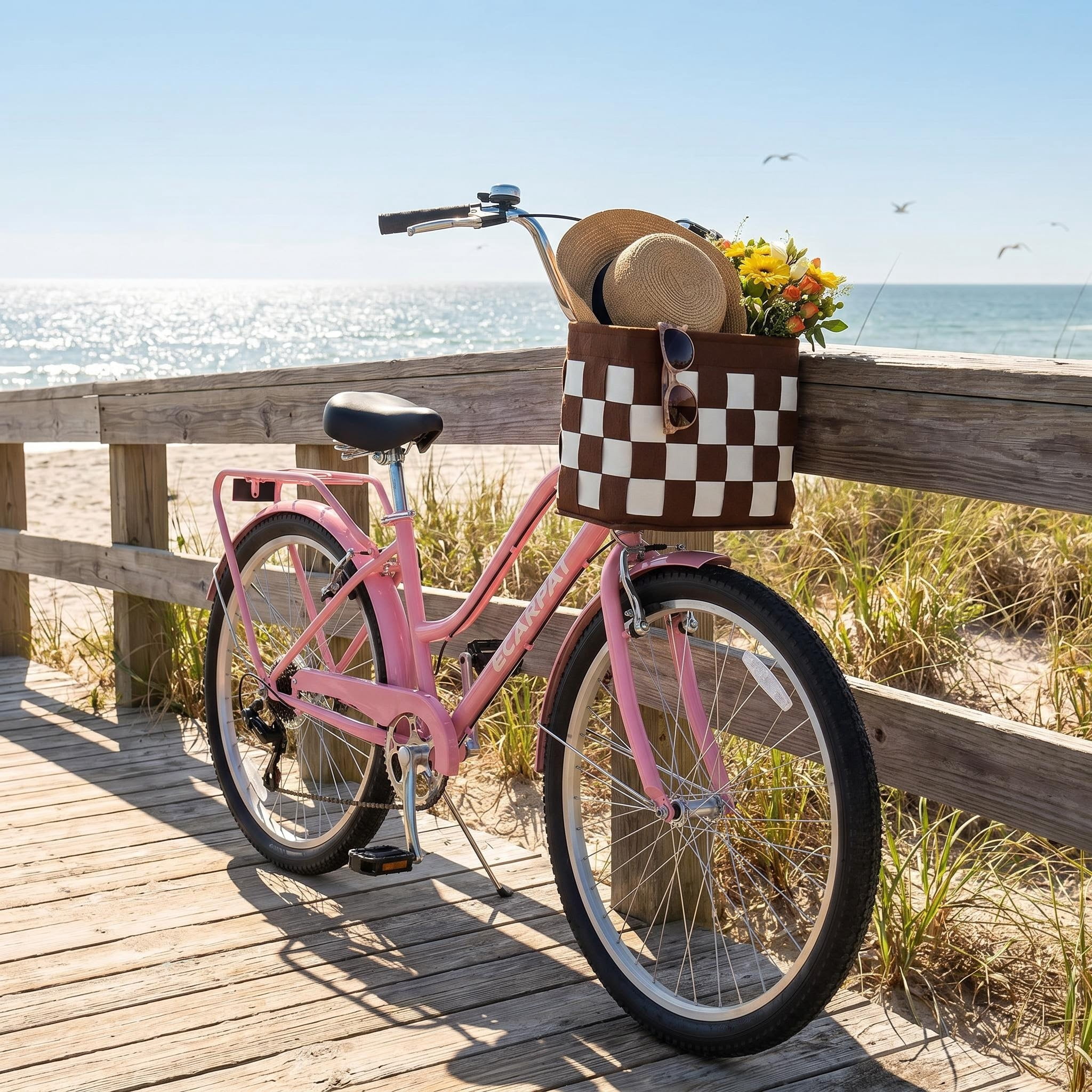 Ambifirner Beach Cruiser Bike, 7-Speed Commuter Bicycle for Adults, High-Carbon Steel Frame with Basket (Blue, 26 in) chtkr