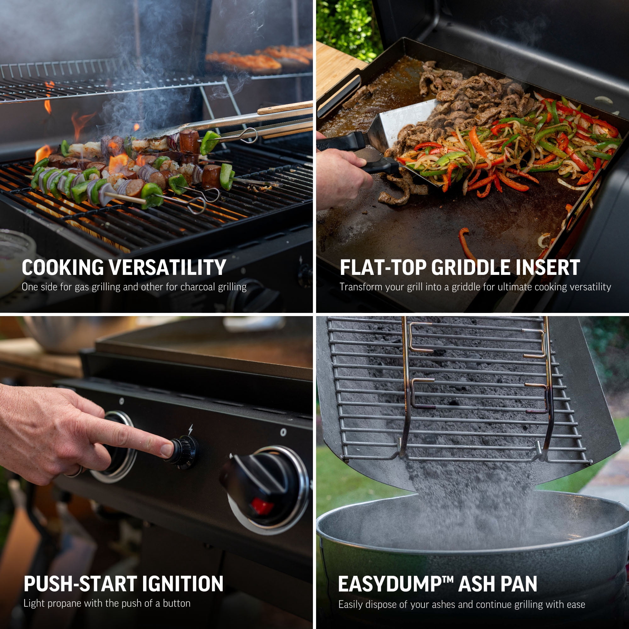 Char-Griller Flex Fuel Plus Gas and Charcoal Grill, Griddle and Smoker (Black, 1260 sq in) 2h6kx