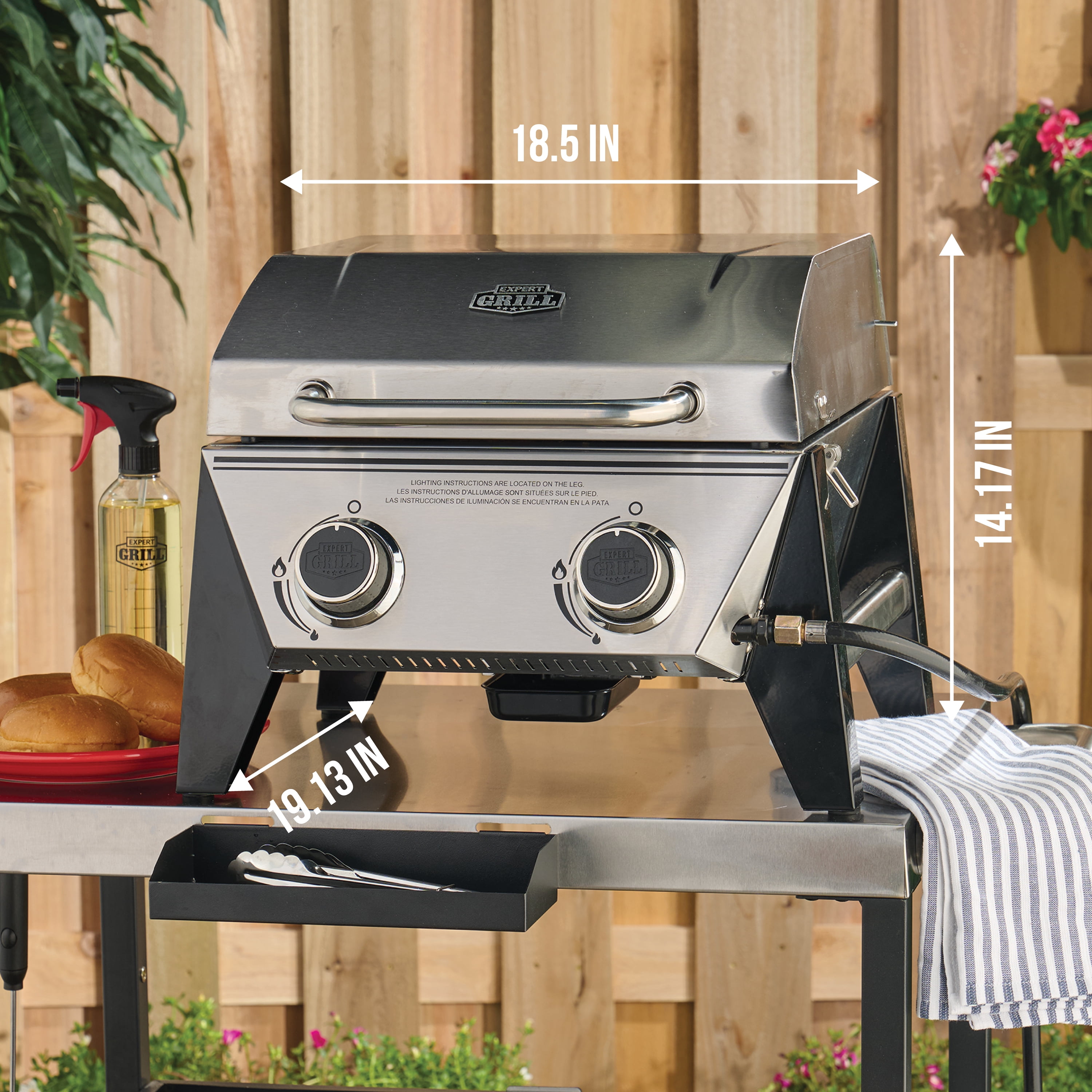 Expert Grill 2-Burner Tabletop Gas Grill, Portable Stainless Steel Outdoor Cooking Station (273 sq in) 4vgeq