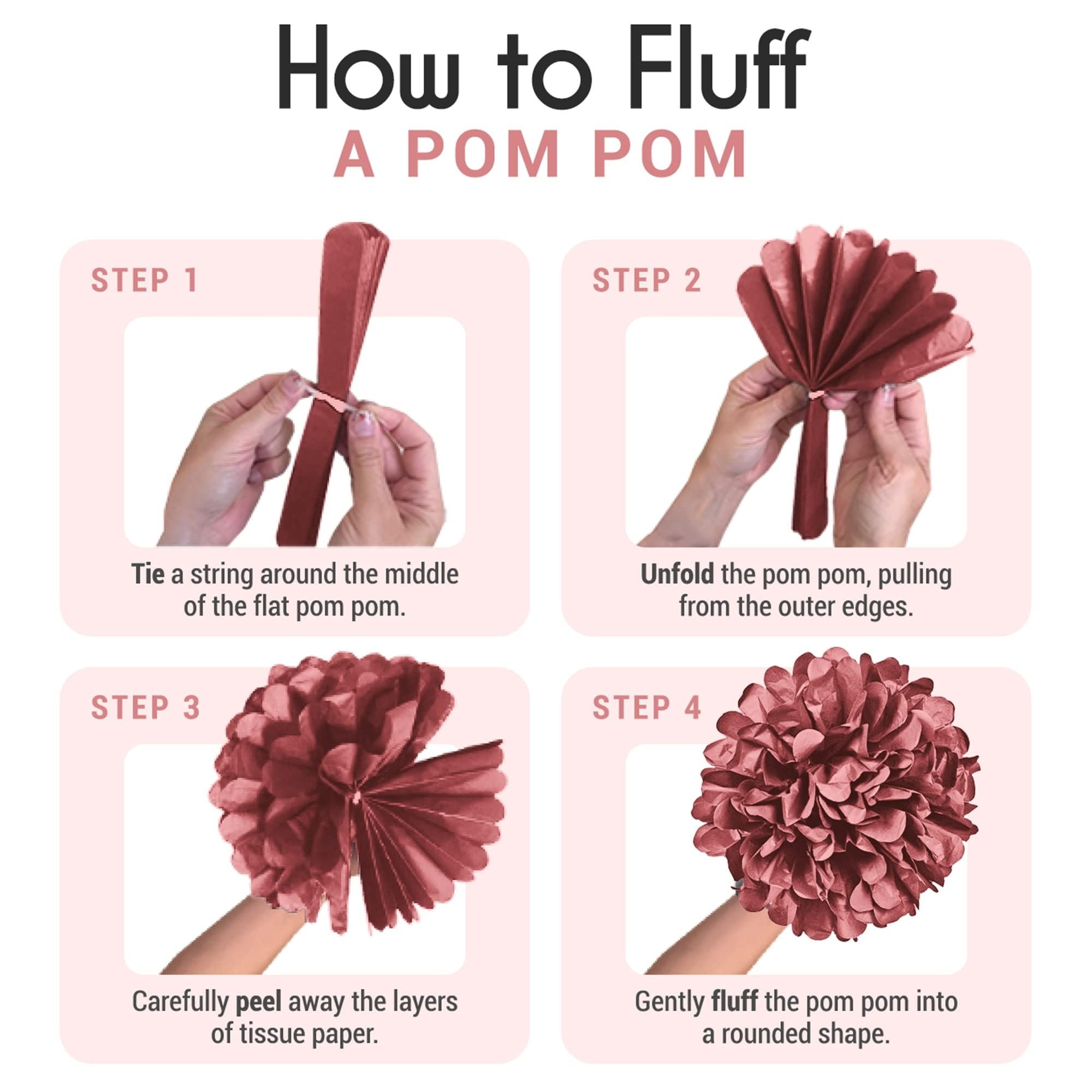 EpiqueOne Tissue Paper Pom Poms Party Decorations (Blush Pink, Dusty Rose, Mauve, Cream, 20 Piece Set, 6 in to 14 in) 5o88w