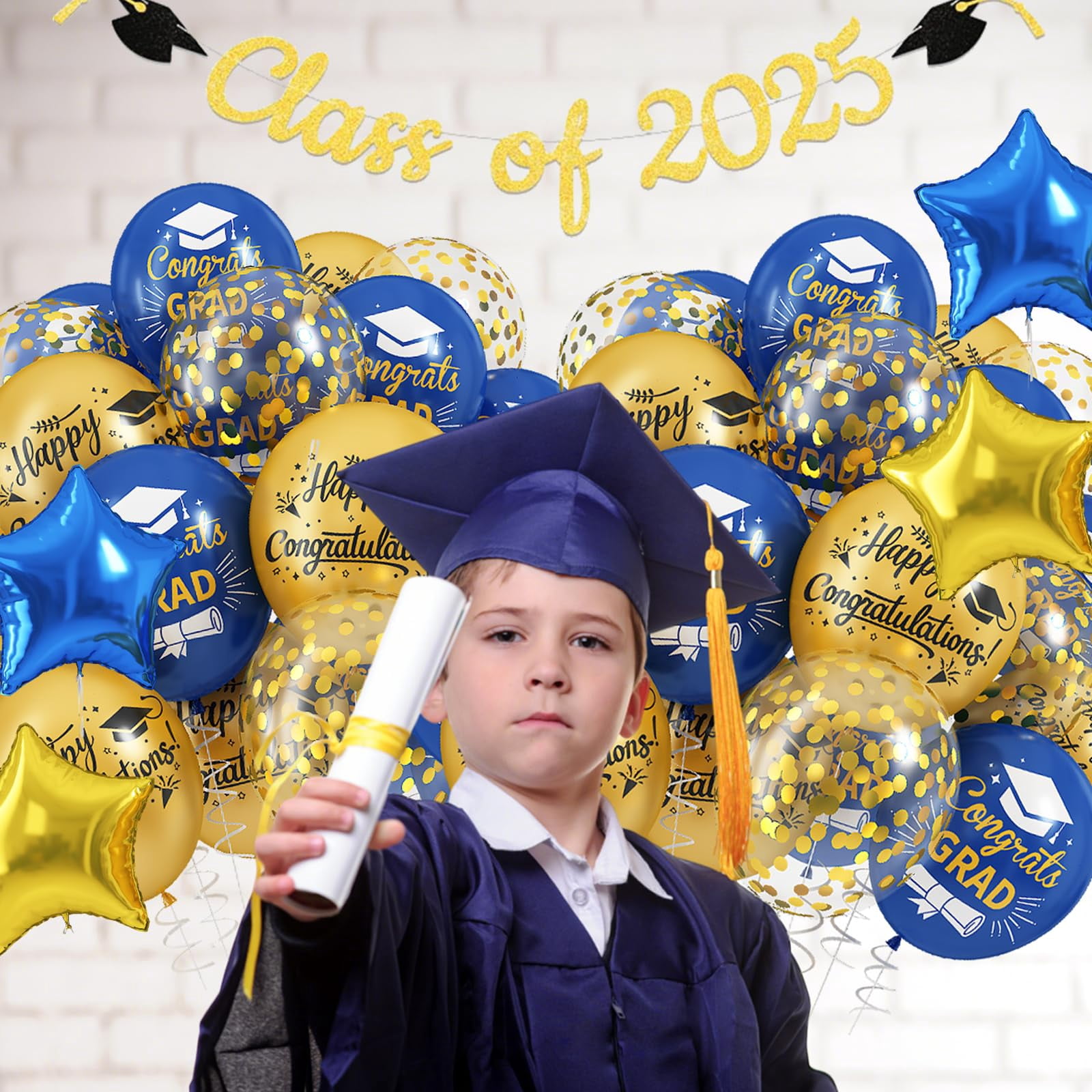 OuMuaMua Graduation Party Balloons Class of 2026, Blue and Gold Foil Mylar Balloon Set (10 Pack, 18 in to 19 in) ujhet