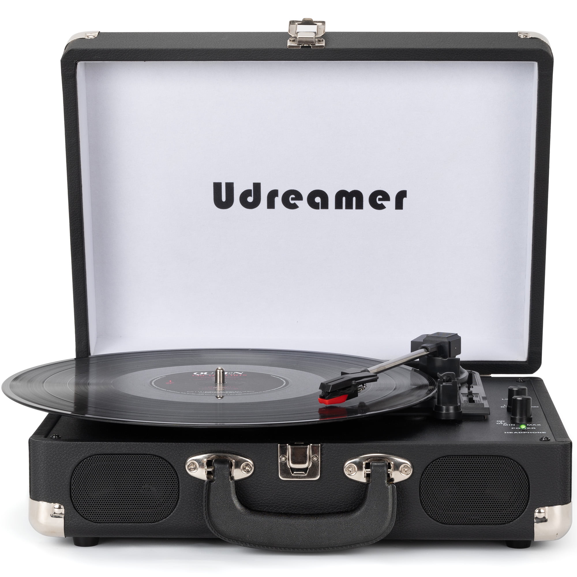 Udreamer Portable Suitcase Vinyl Record Player with Built-in Speakers (Black) 61avj