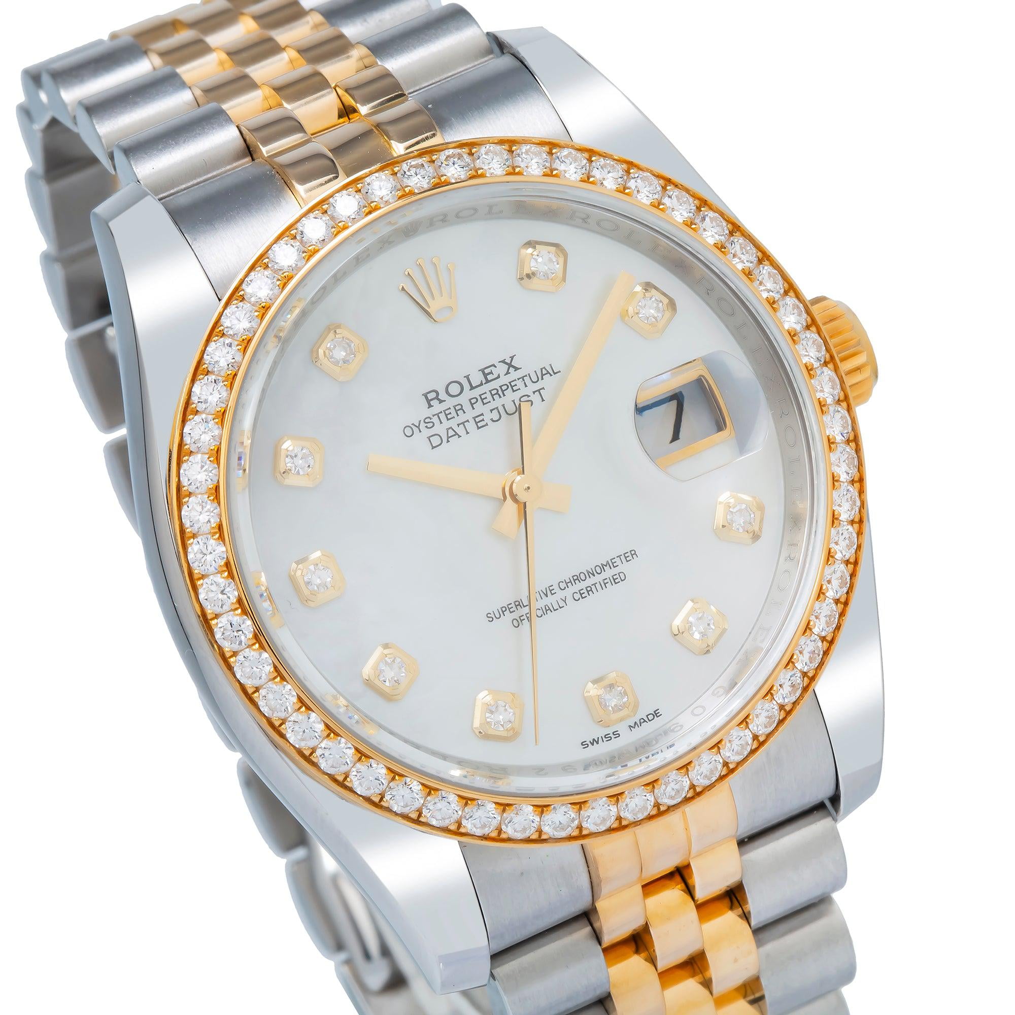 Rolex Datejust 36mm Watch Mother of Pearl Diamond Dial Two-Tone Yellow Gold Jubilee Bracelet (36mm) p8ad0