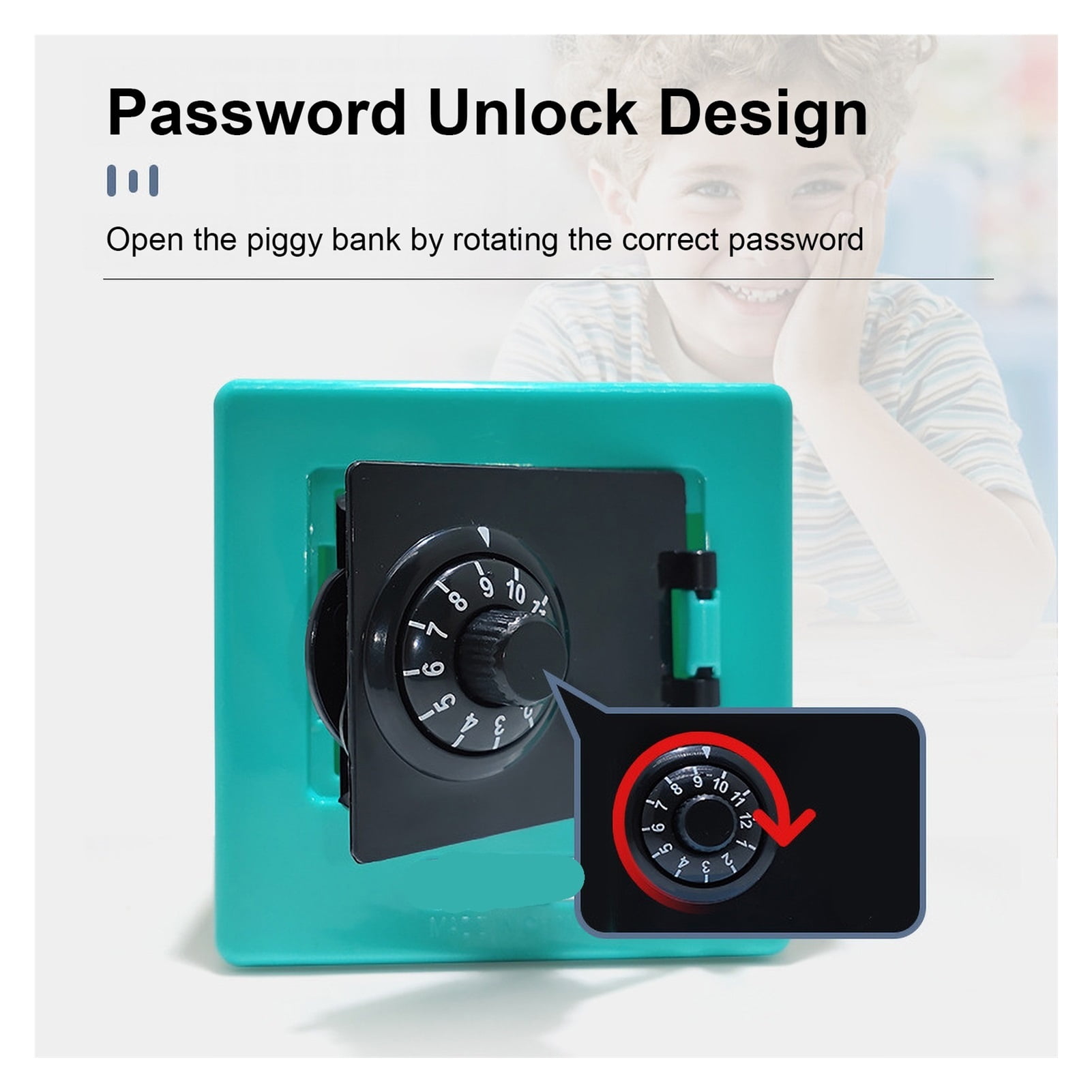 Momo Mini ATM Piggy Bank with Rotating Password Lock (Blue, 5.3 in x 5.3 in x 7.5 in) k5zqq
