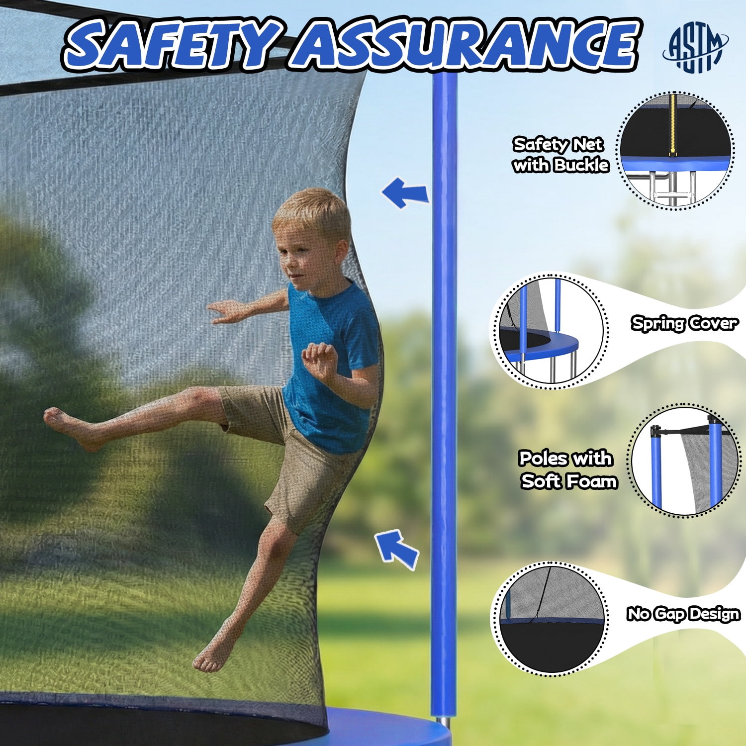 Segmart 14 ft Round Outdoor Trampoline with Enclosure, Basketball Hoop, and Ladder (Blue, 14 ft) ufxpn
