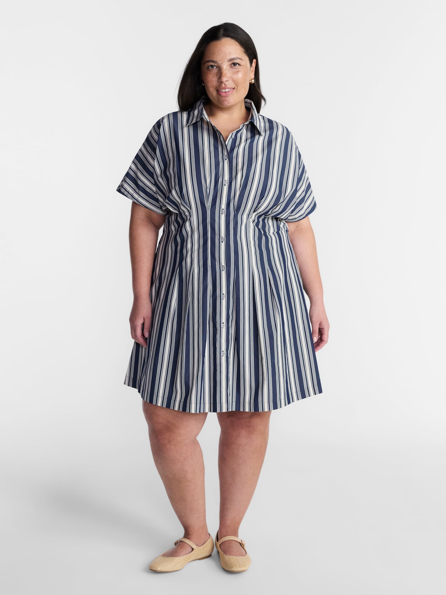 Terra & Sky Women's Plus Size Mini Fit And Flare Shirt Dress (Beige, 0X-5X) 4fhy6