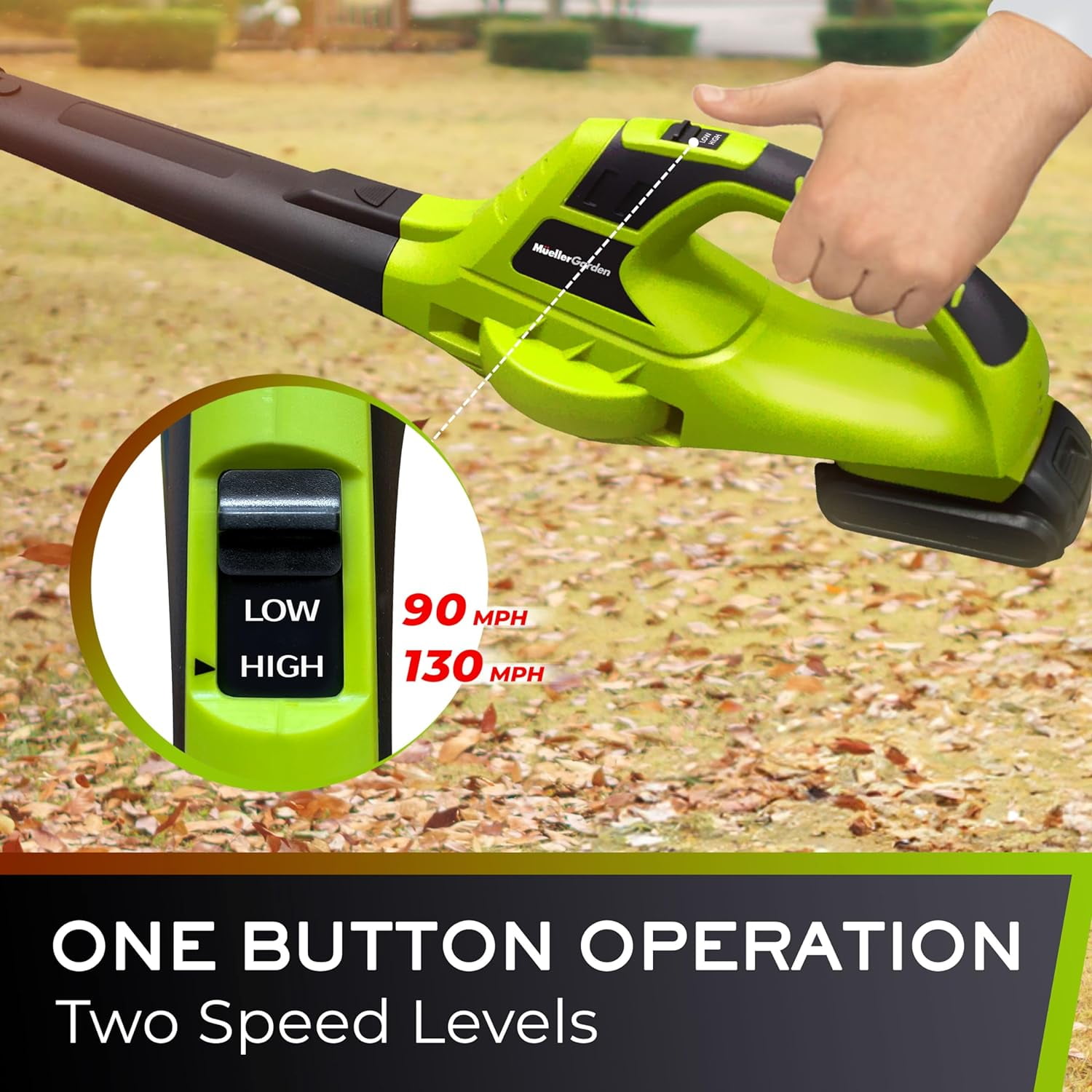 Mueller UltraStorm Cordless Leaf Blower, Electric Handheld Power Blower for Lawn Care and Snow Removal (Green, 3.3 lb) v8iak