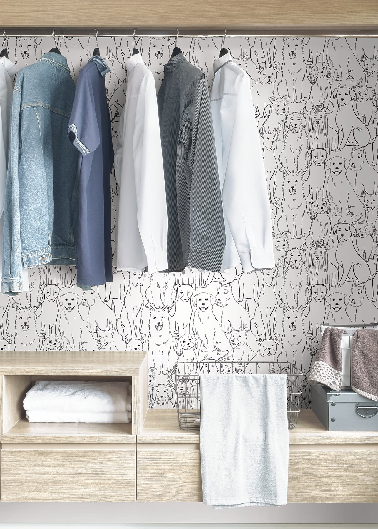 NuWallpaper Paws Peel and Stick Wallpaper, Removable Vinyl Wall Decor (Black and White, 20.5-in x 216-in) f2mhv