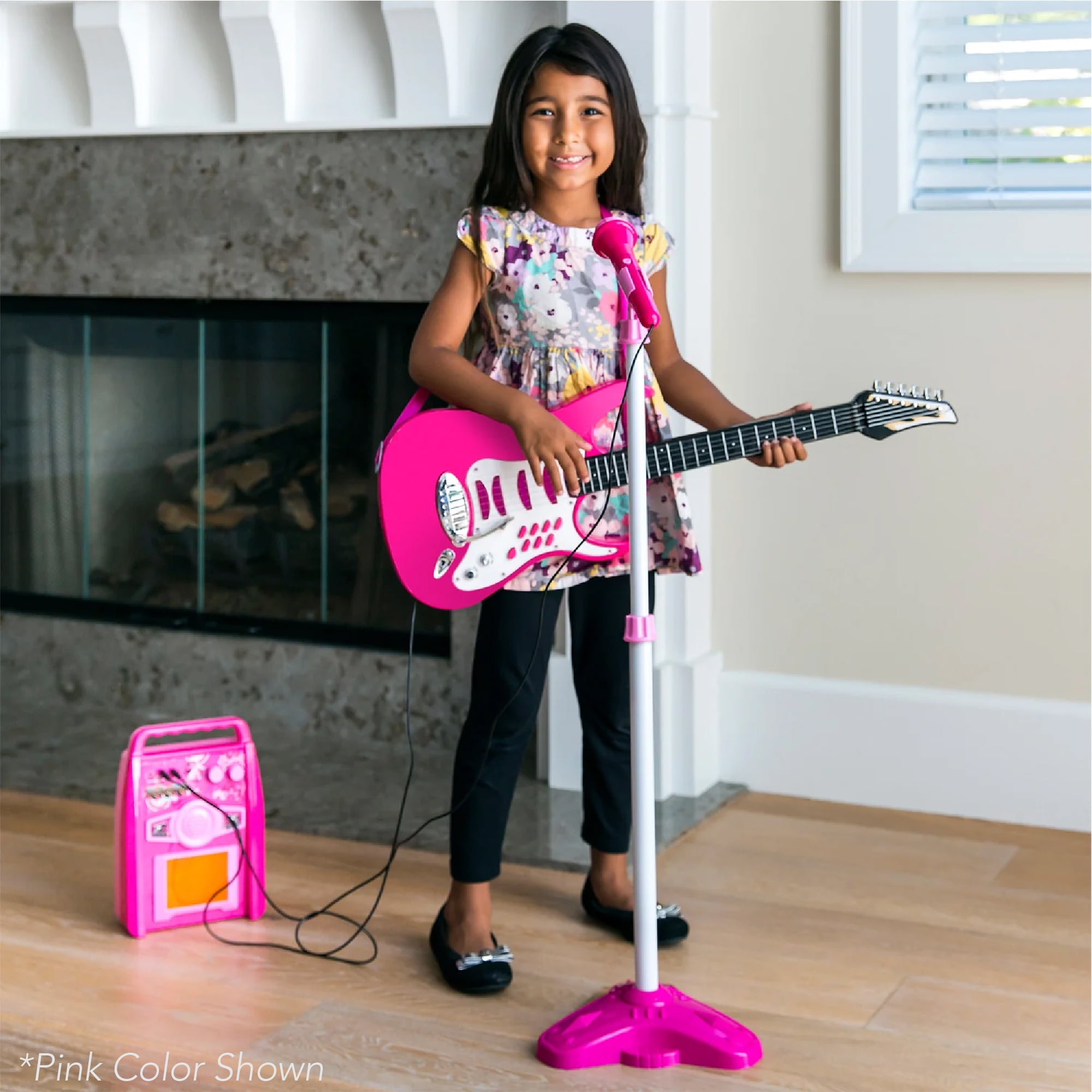 Best Choice Products Kids Electric Guitar Toy Set with Interactive Microphone and Amp (Soft Pink, 27.25 in) iekdb