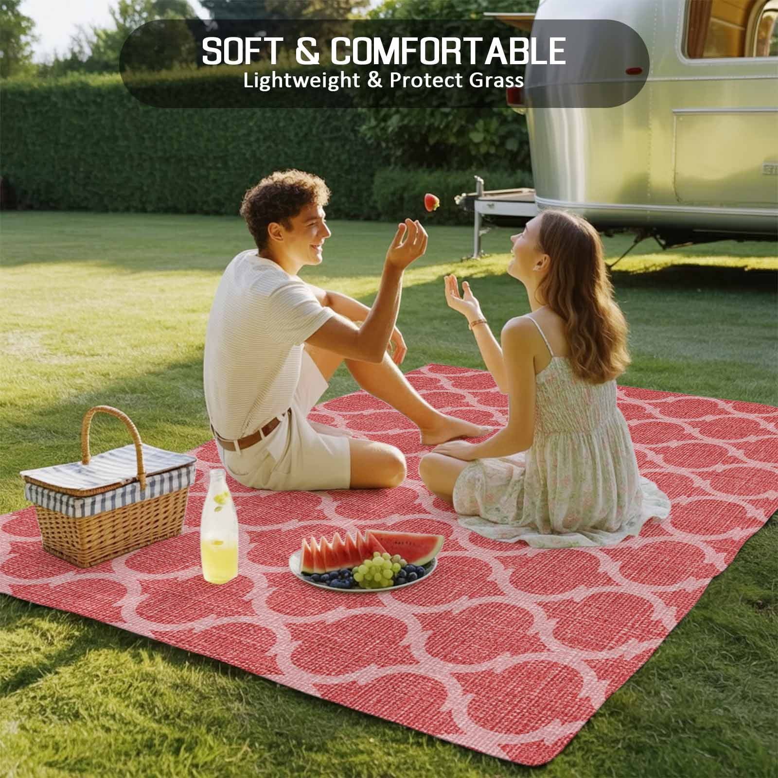 Xipuska Moroccan Outdoor Rug, Reversible Geometric Patio Area Rug, Non-Slip Washable Carpet for Deck and Porch (Red, 4 ft x 6 ft) mtu4g