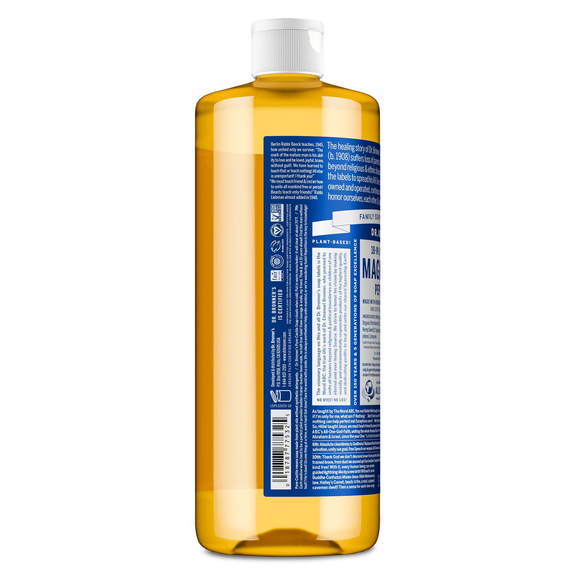 Dr. Bronner's Pure-Castile Liquid Soap, Peppermint Scent, Organic Face and Body Wash (32 oz) afdtg