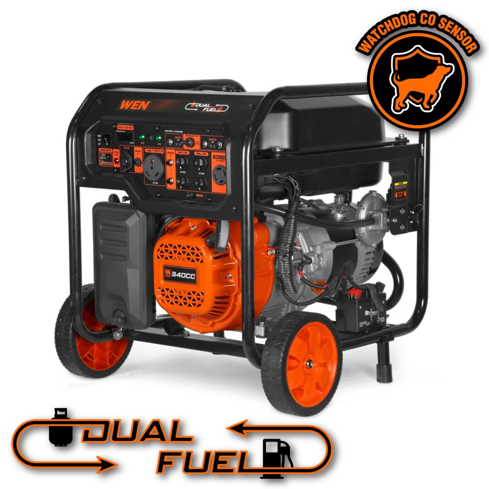 WEN 8000-Watt Dual Fuel Portable Generator, Electric Start, 340cc Engine, RV-Ready with CO Watchdog (6.7 gal) 38zmg