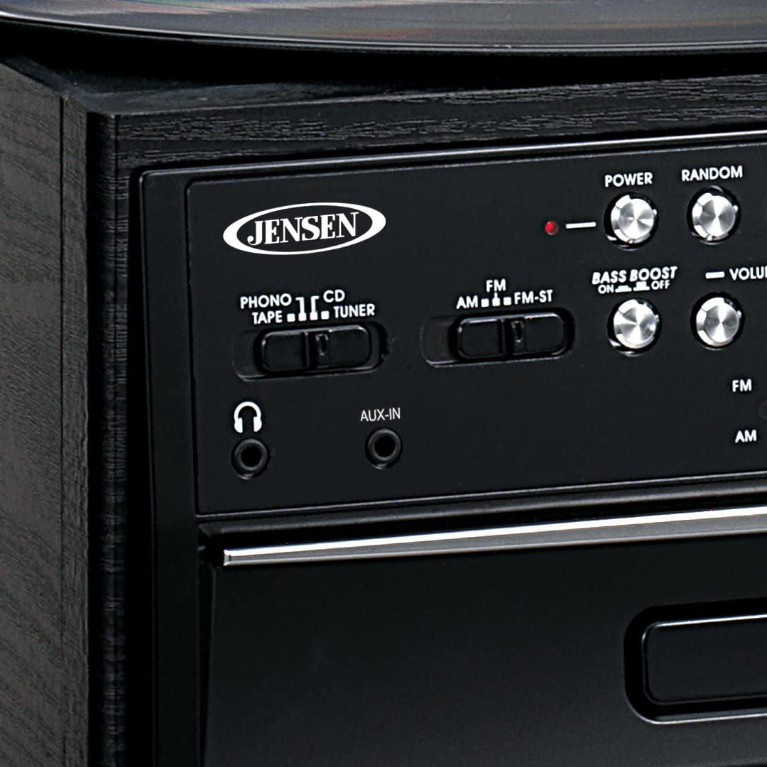 Jensen All-In-One Hi-Fi Stereo Turntable with CD Player, Cassette Deck, and AM/FM Radio (Black) qqvj7