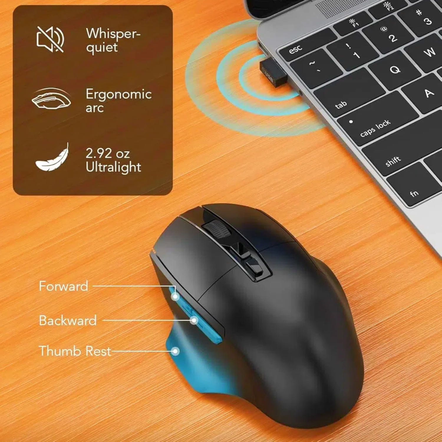 Wagpak Ergonomic Wireless Keyboard and Mouse Combo with Leather Palm Rest (Black, 1 Set) 1agds