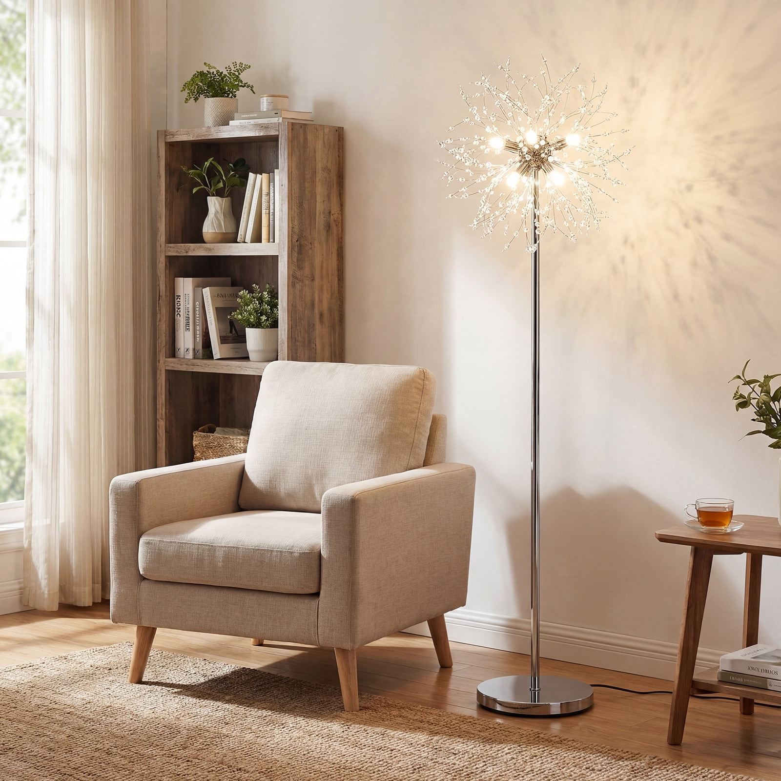 Gymax Crystal Floor Lamp Dandelion Style Standing Light with Foot Switch (Silver, 63 in) 9vs9v