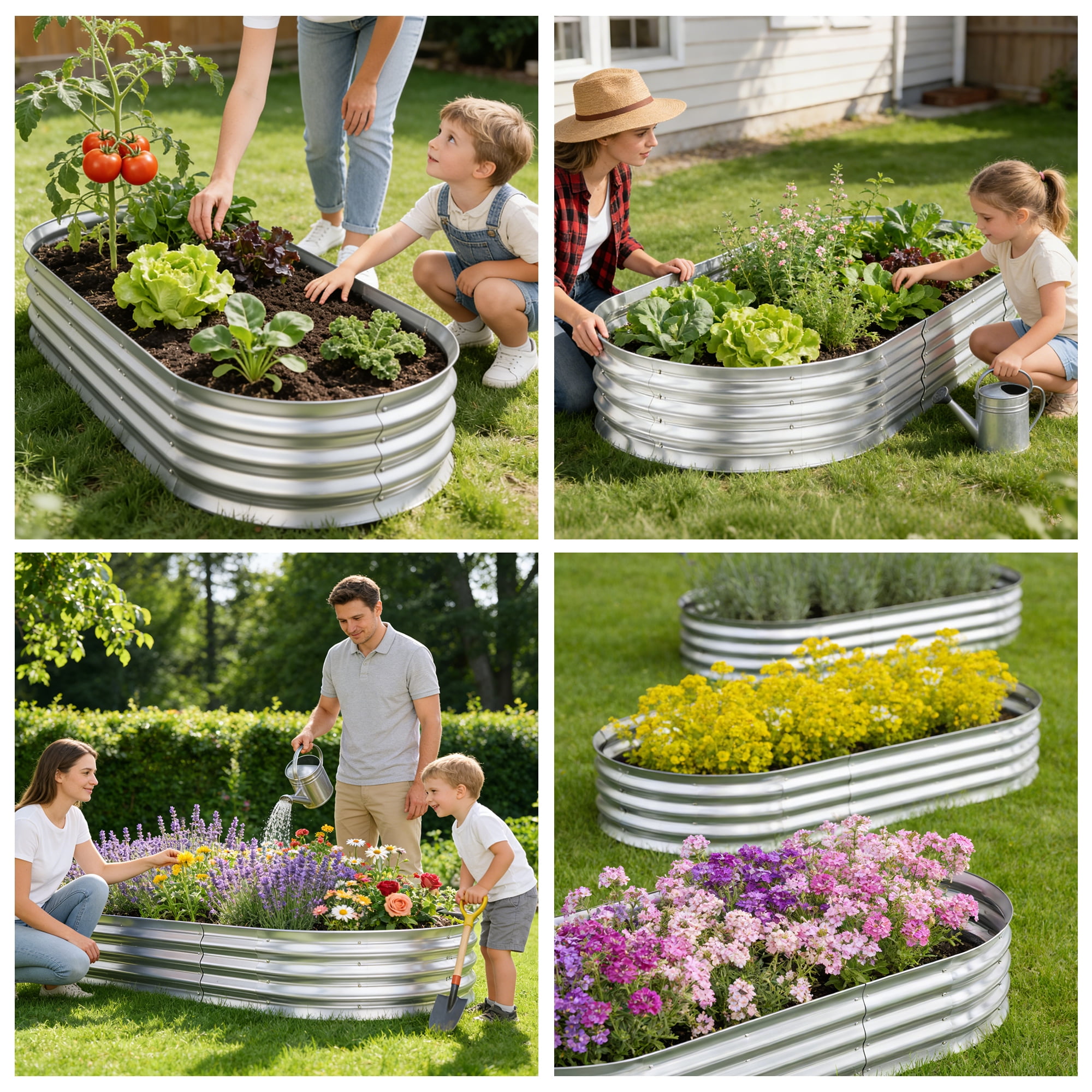 ANSFIL Galvanized Raised Garden Bed Kit, Heavy-Duty Metal Planter Box for Vegetables and Flowers (Silver, 4 Pack, 4 ft x 2 ft x 1 ft) ubmj7