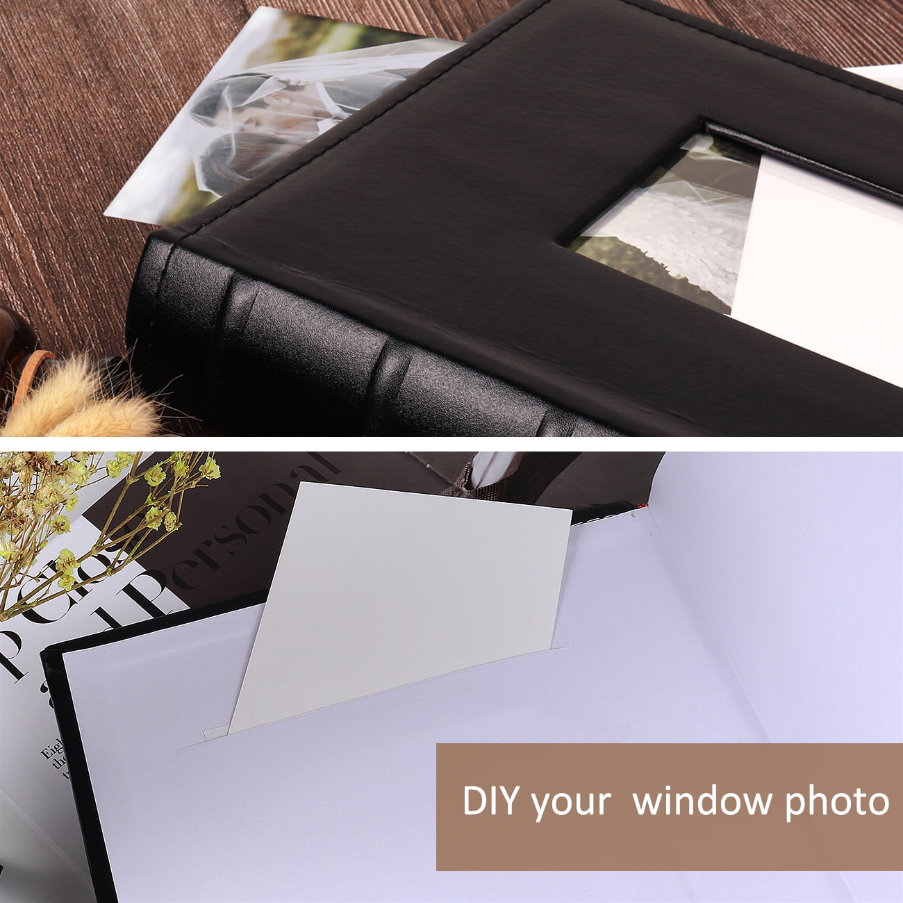 RECUTMS Photo Album for 4x6 Pictures, Premium Leather Cover Wedding and Family Memory Book (Black, 300 Photos) iaxn1