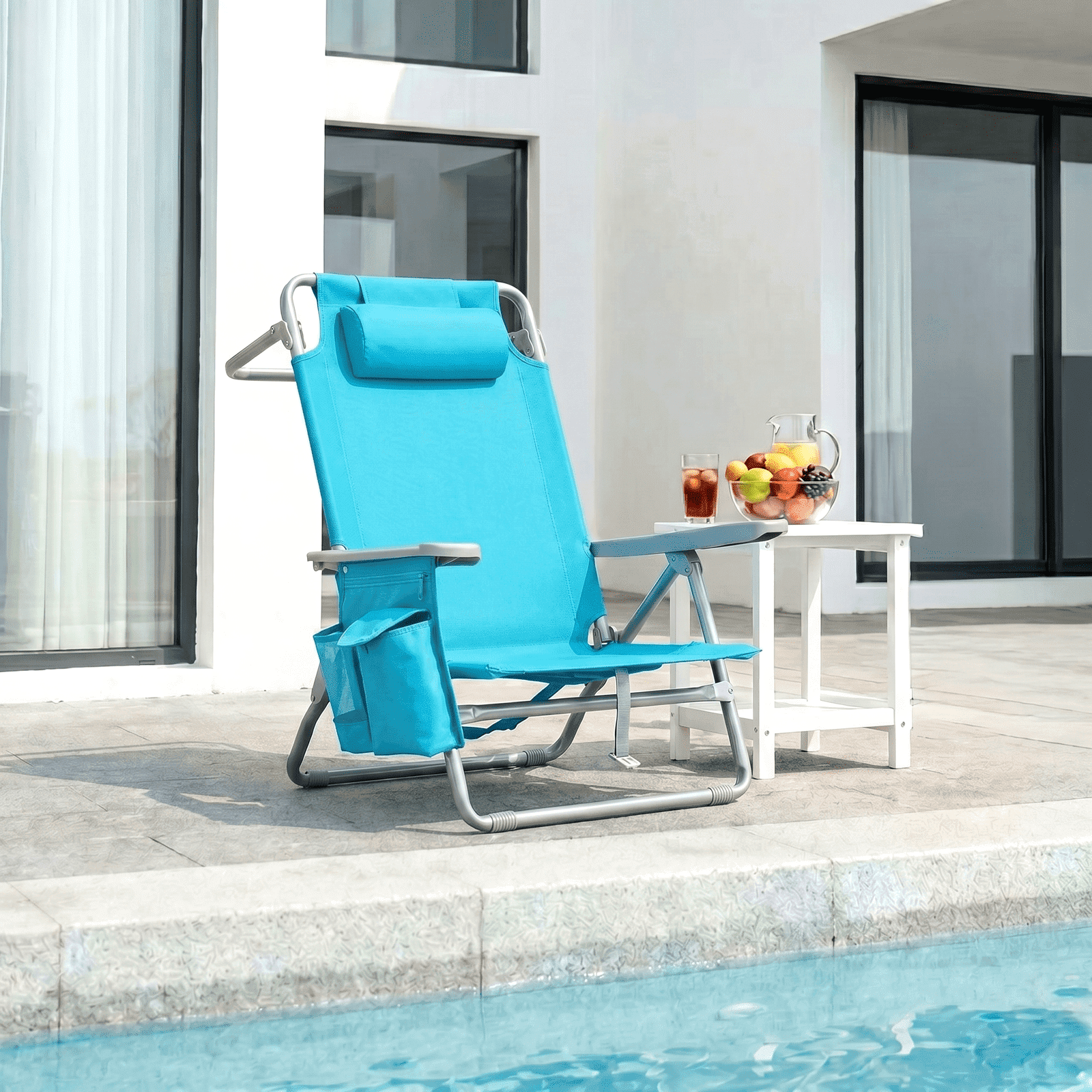 Pirecart Foldable Backpack Beach Chair with 5-Position Recline, Cooler Pouch, and Headrest (Sky Blue, 25 in Wide) 0mr13