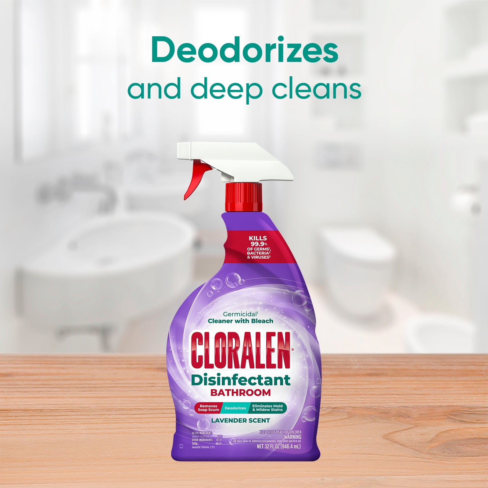 Cloralen All Purpose Bathroom Cleaner Spray with Bleach, Lavender Scent (Lavender, 32 fl oz) 7o8ov