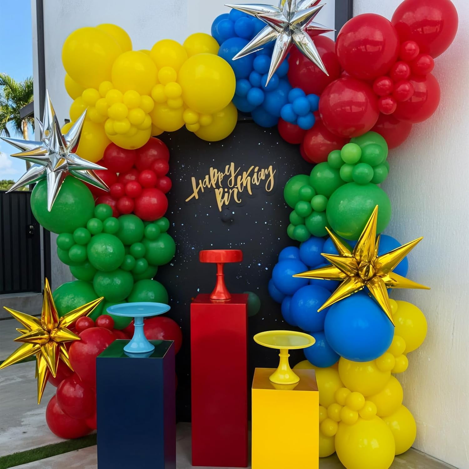 Party Decor Balloon Garland Kit, Carnival Circus Arch Set with Red Yellow Blue and Metallic Gold Balloons (111 Piece Set) 70szc