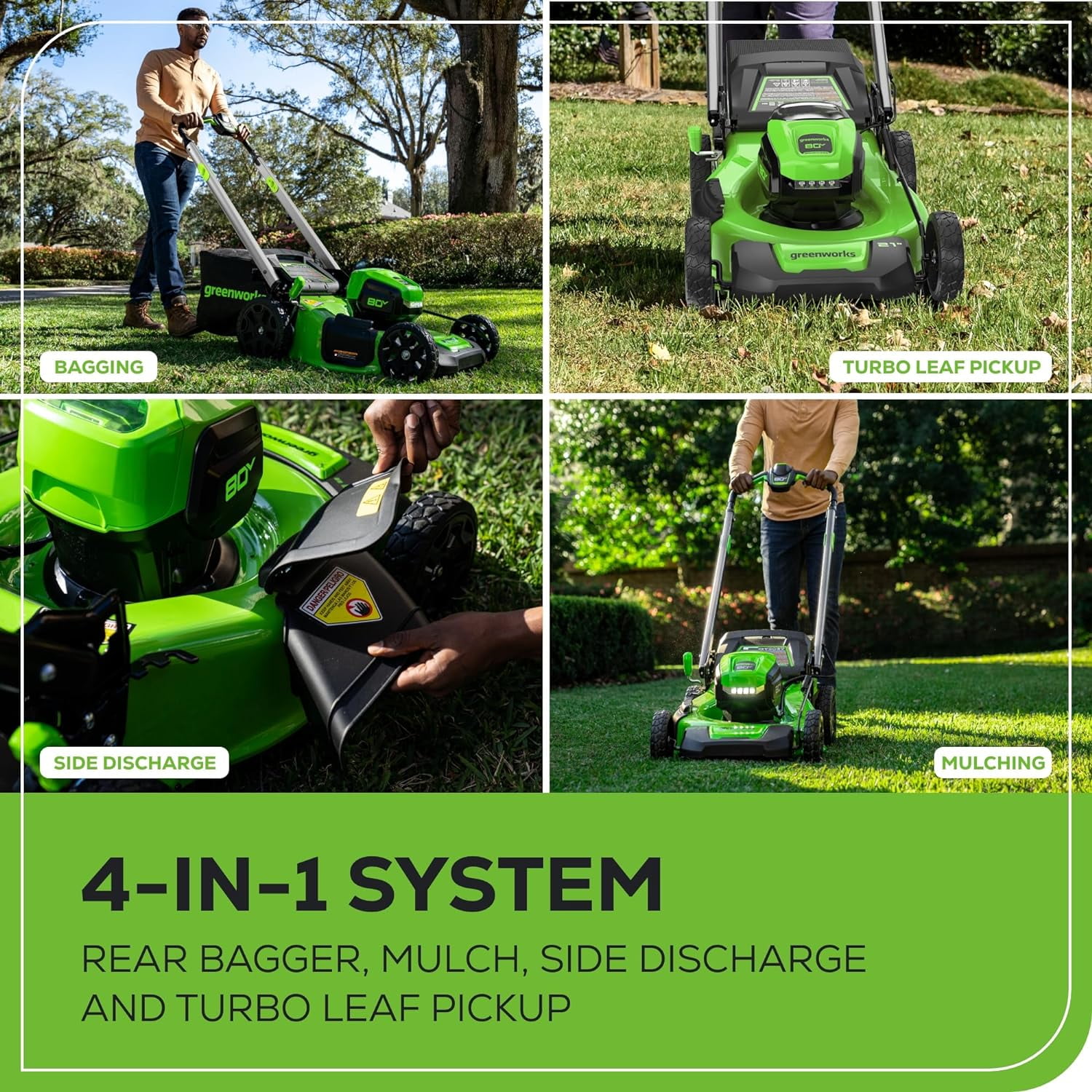 Greenworks 80V 21 in Brushless Cordless Push Lawn Mower (LED Headlight, Aluminum Handles, 4.0Ah Battery and Charger Included) gi7bb