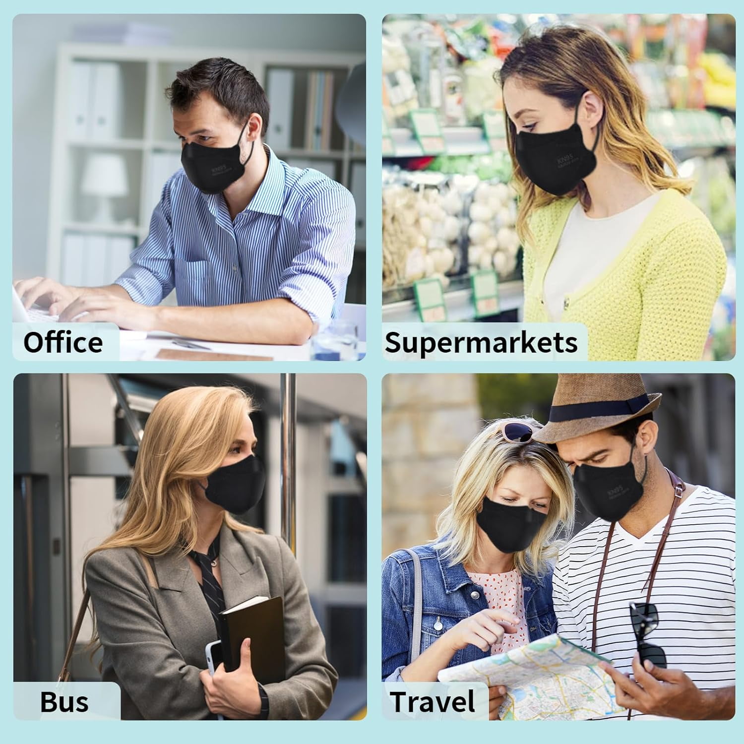 YJJSKEJI KN95 Face Masks for Adults, Breathable Protective Filtration Mask (Black, 50 Pack) ntod8