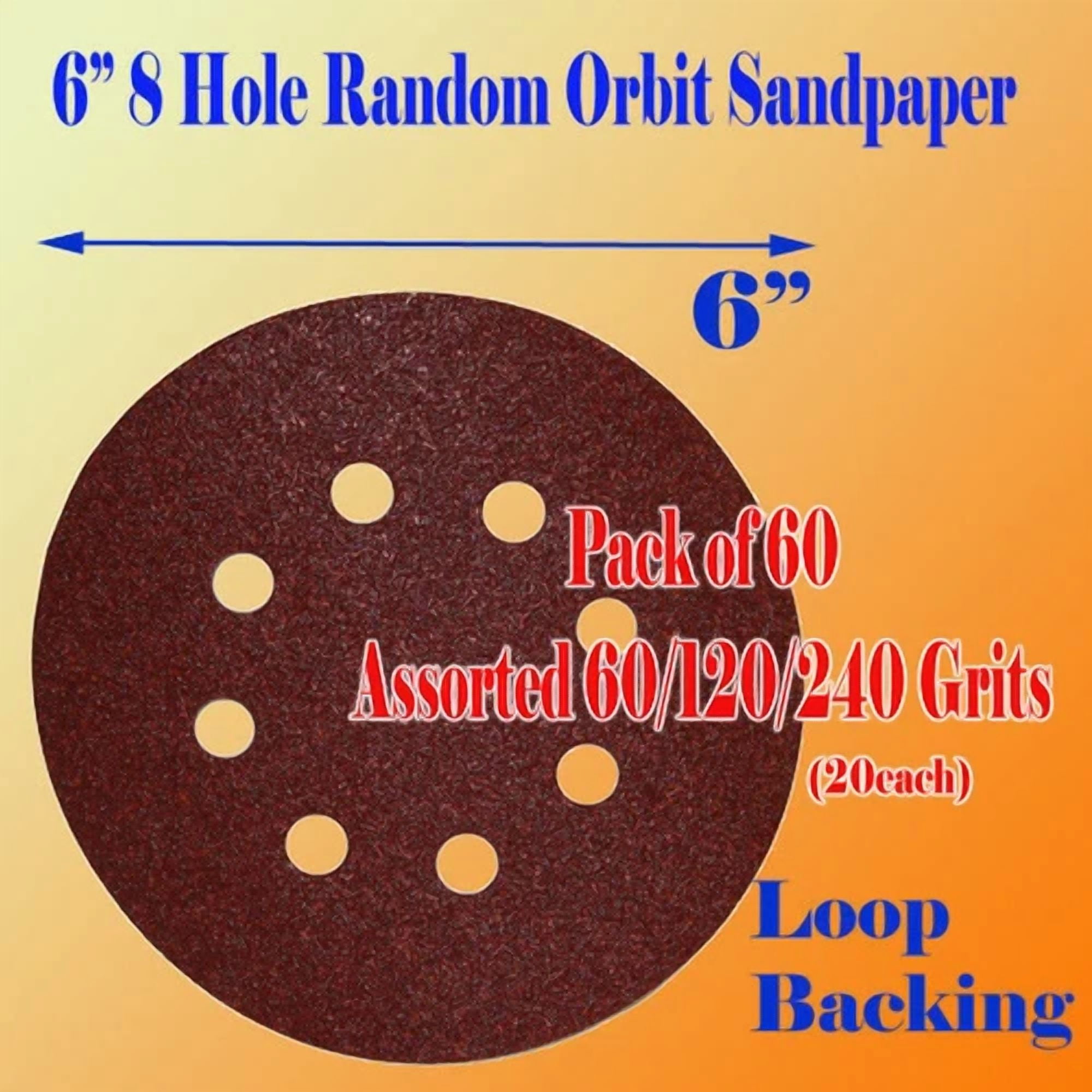 YANI 6 in Sanding Discs 8-Hole Hook and Loop Sandpaper Assorted Grit Pack (60, 120, 240 Grit) qbtb5