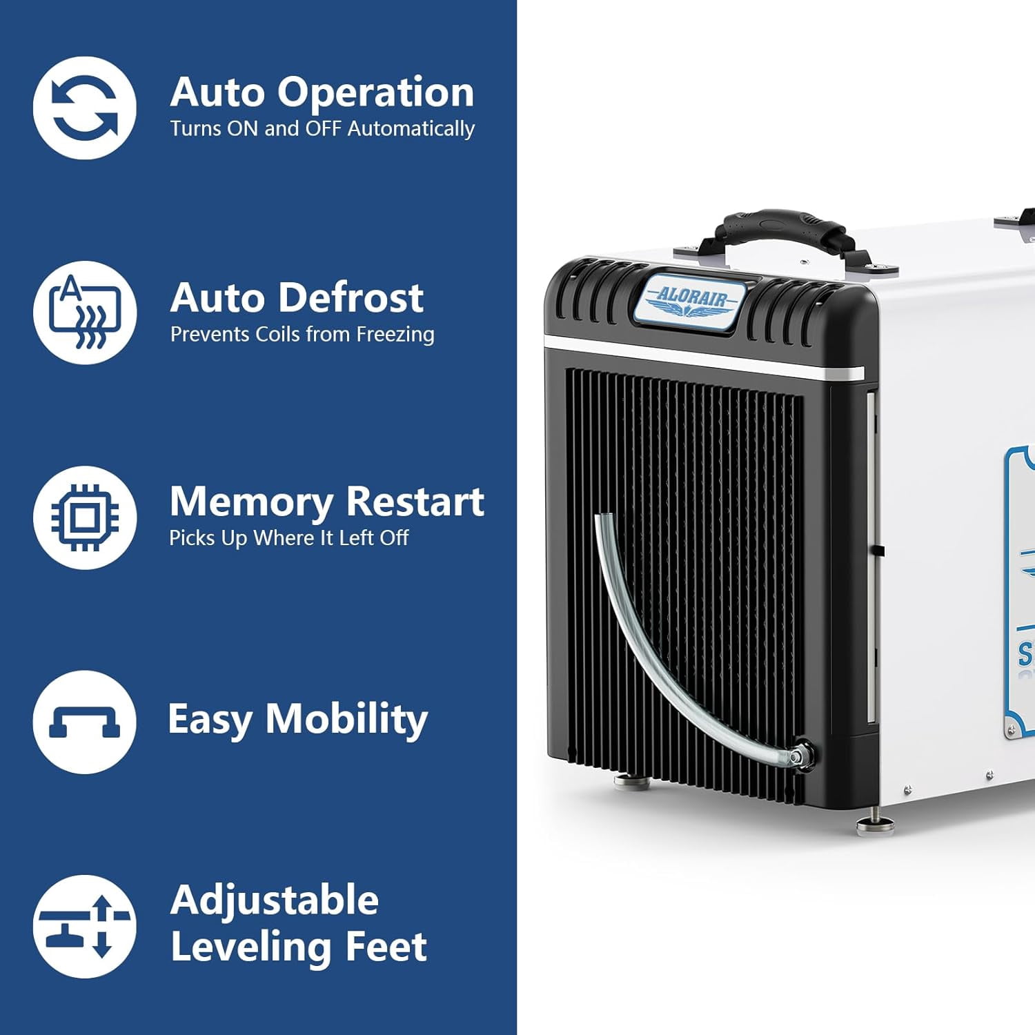 AlorAir Commercial Dehumidifier for Basement and Crawl Space, High-Capacity Moisture Removal (White, 90 PPD) w58nm