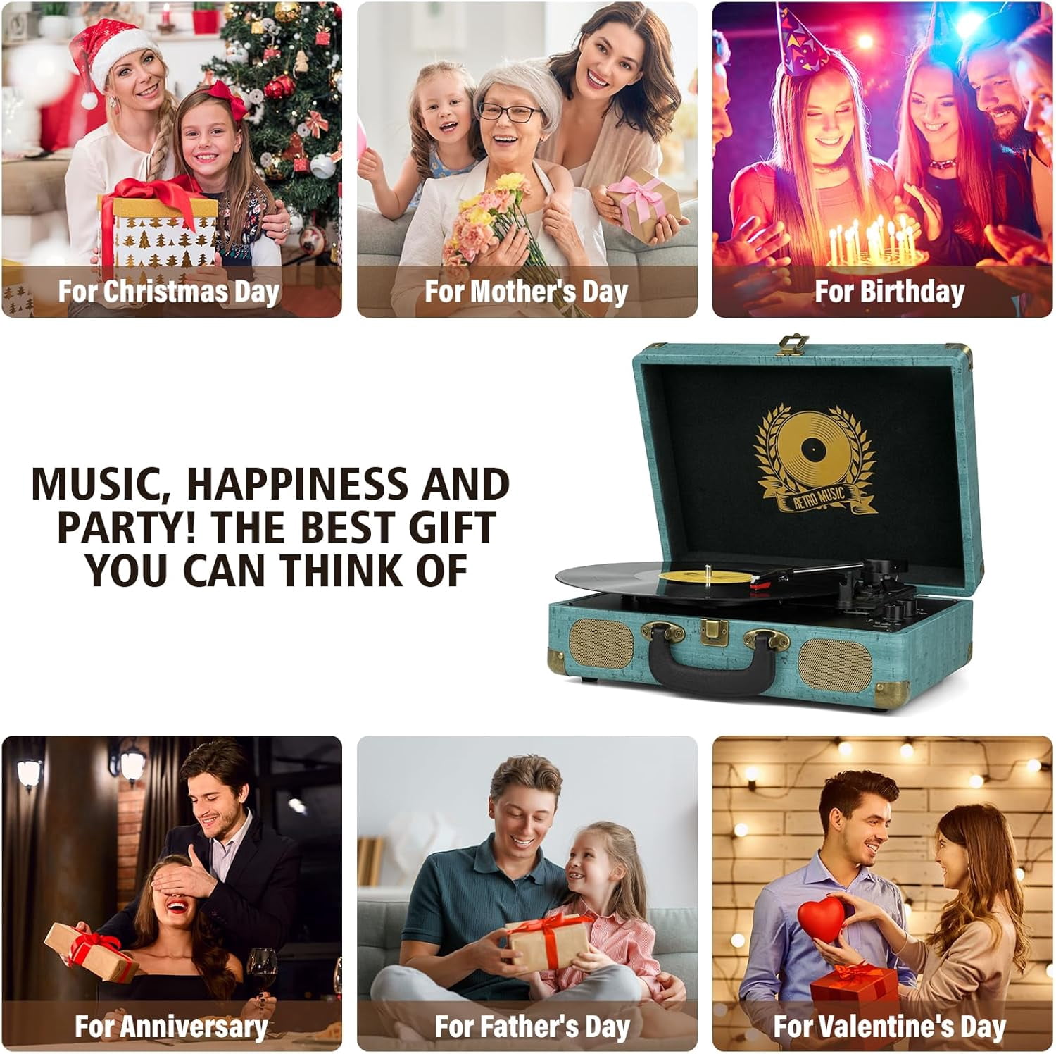 DIGITNOW Vinyl Record Player Bluetooth Turntable (Blue, 3-Speed Portable Suitcase) al1va